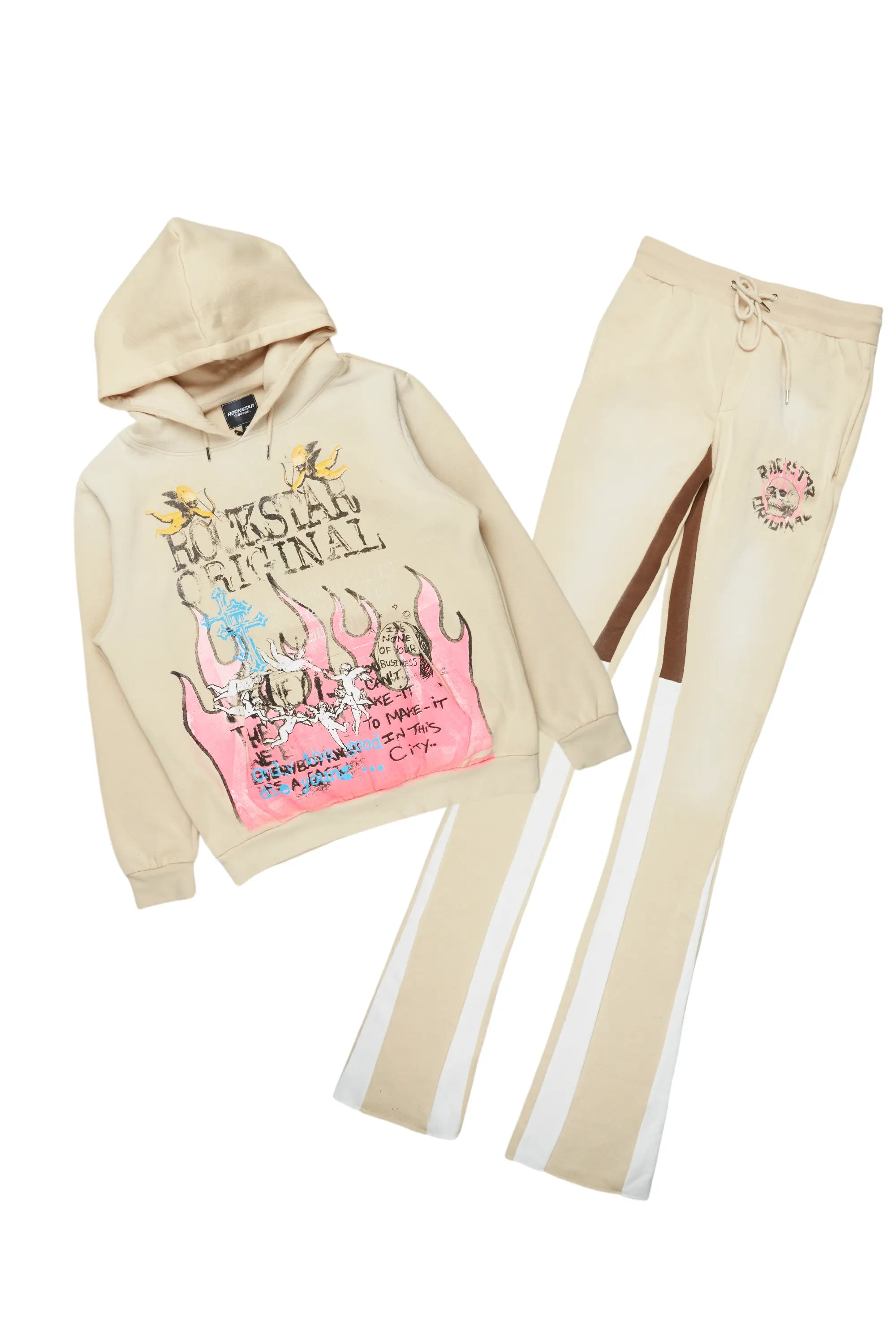 Boone Beige Super Stacked Hoodie Track Set Street