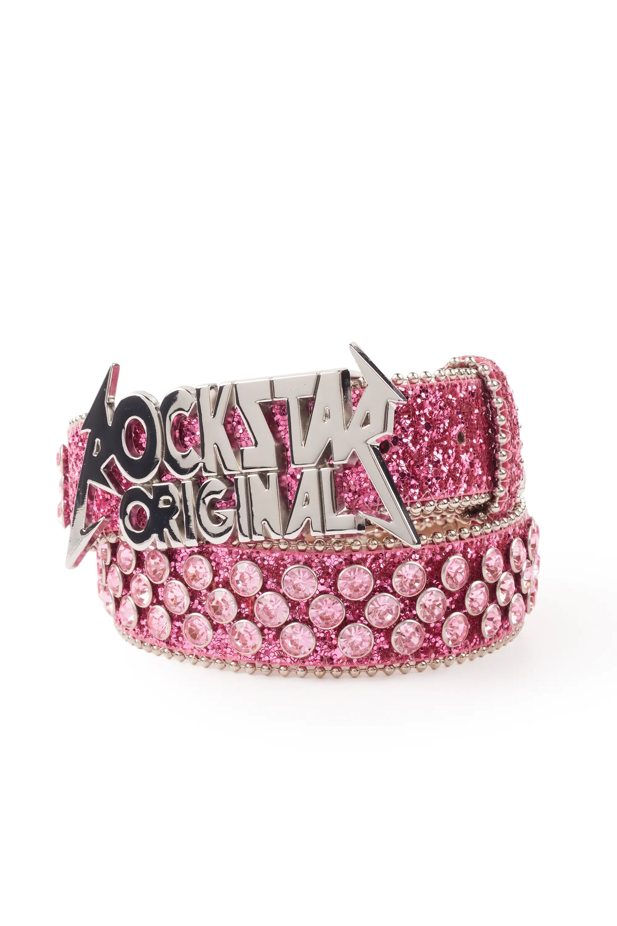 Girls Jazlynn Pink Rockstar Logo Belt Masculine Men's Thick