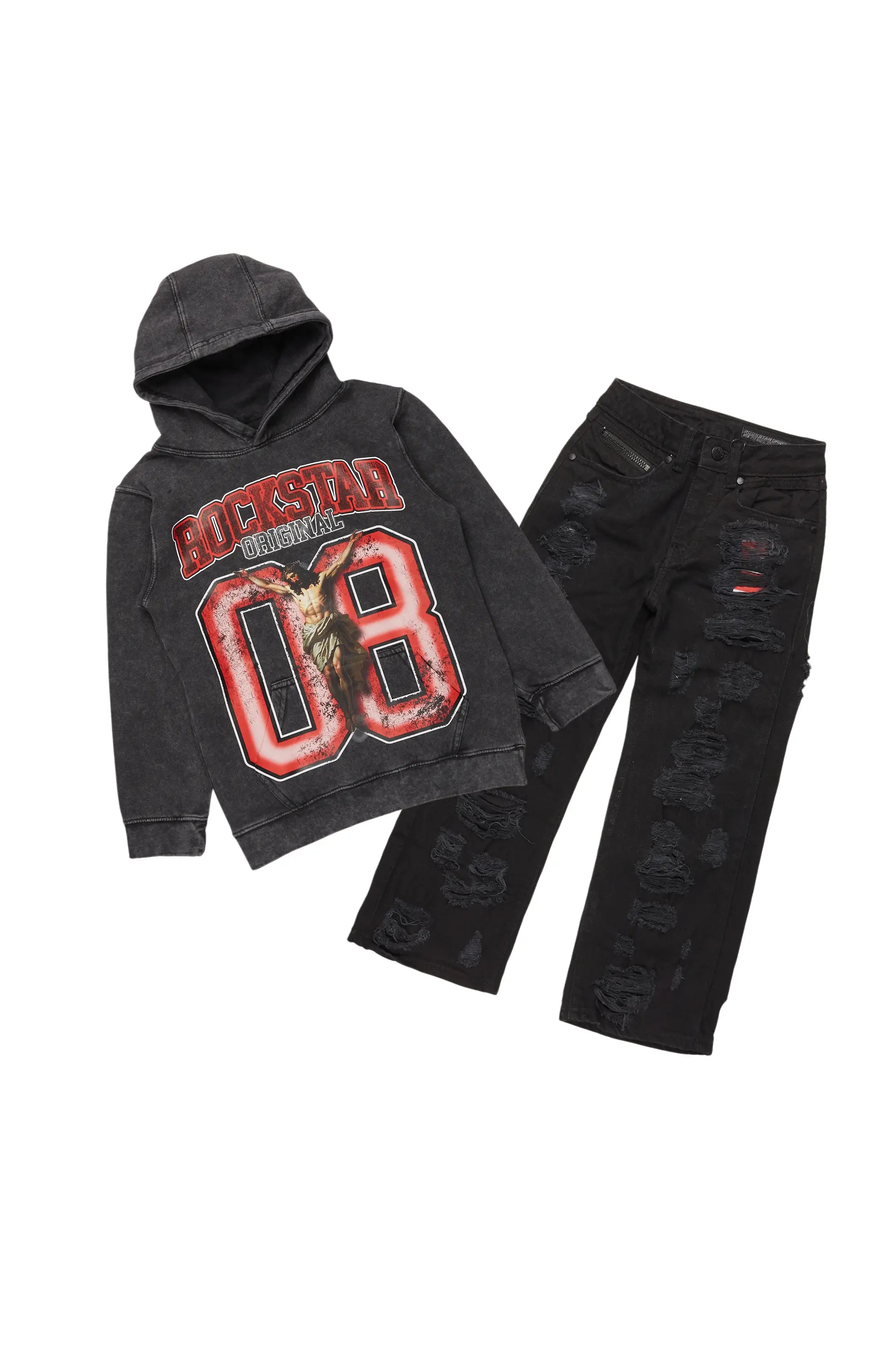 Boys Fields Vintage Black/Red Hoodie/Baggy Fit Jean Set Athletic Men's High