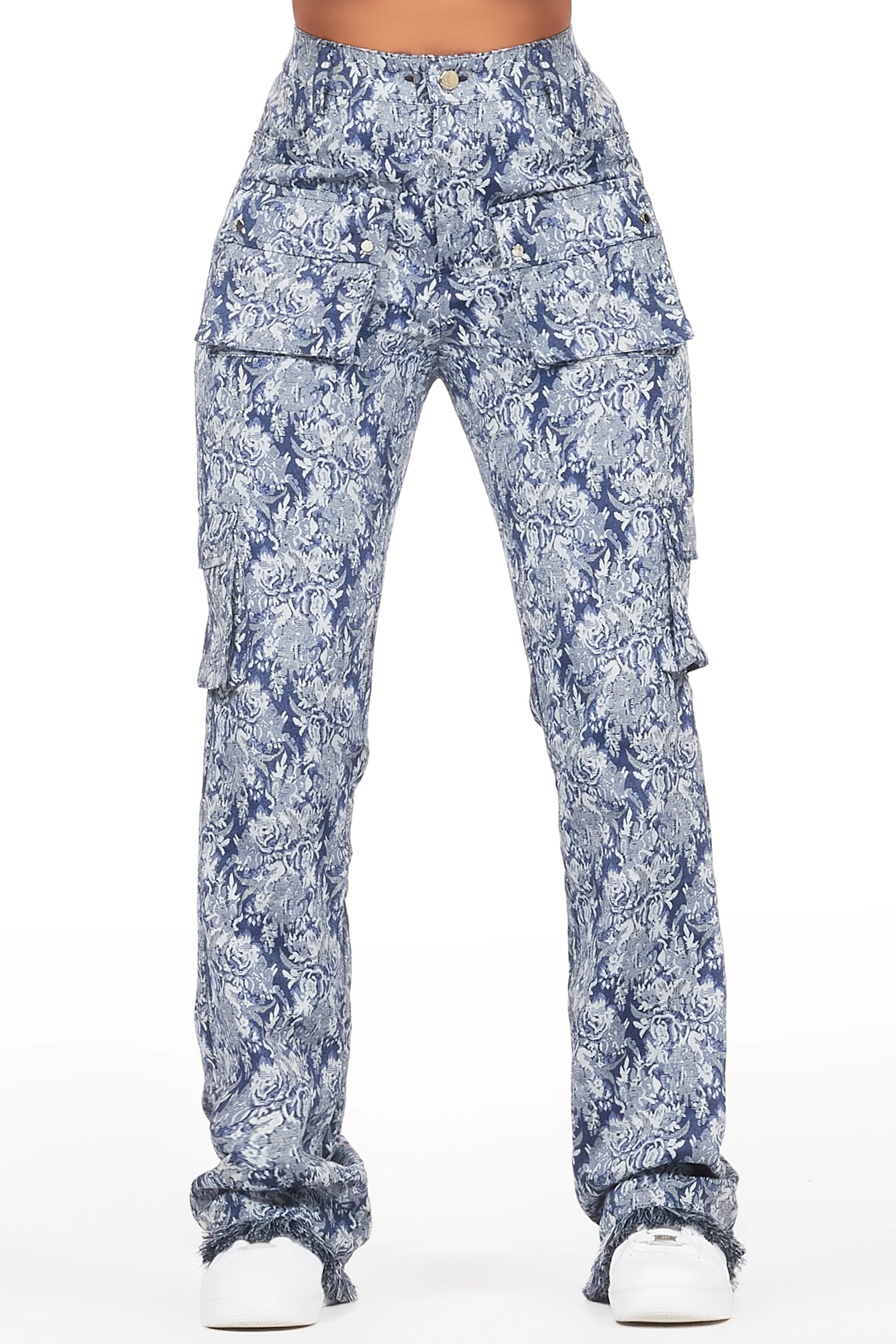 Viviane Blue Floral Tapestry Stacked Pant Street