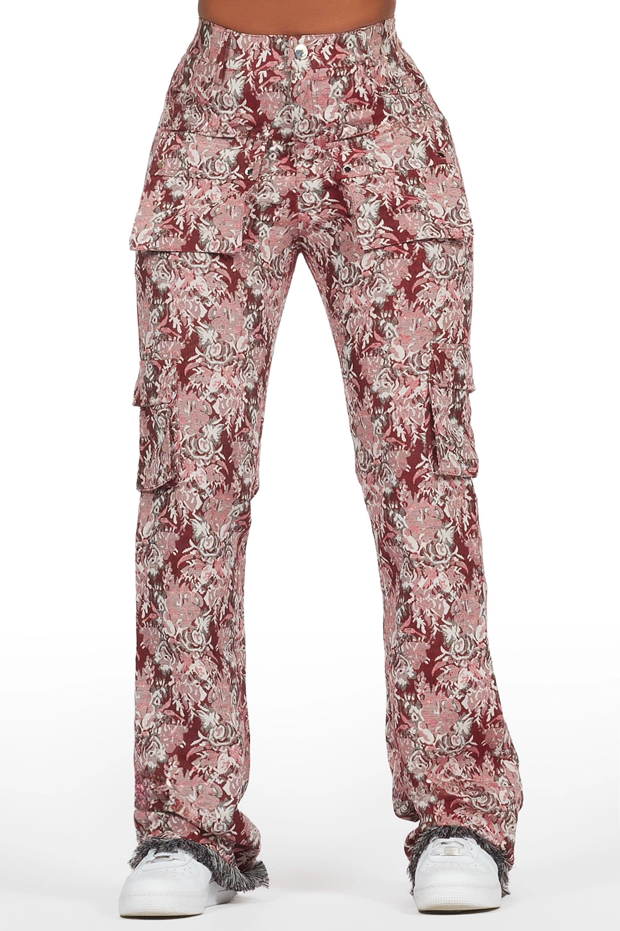 Viviane Pink Floral Tapestry Stacked Pant British Gentleman Style