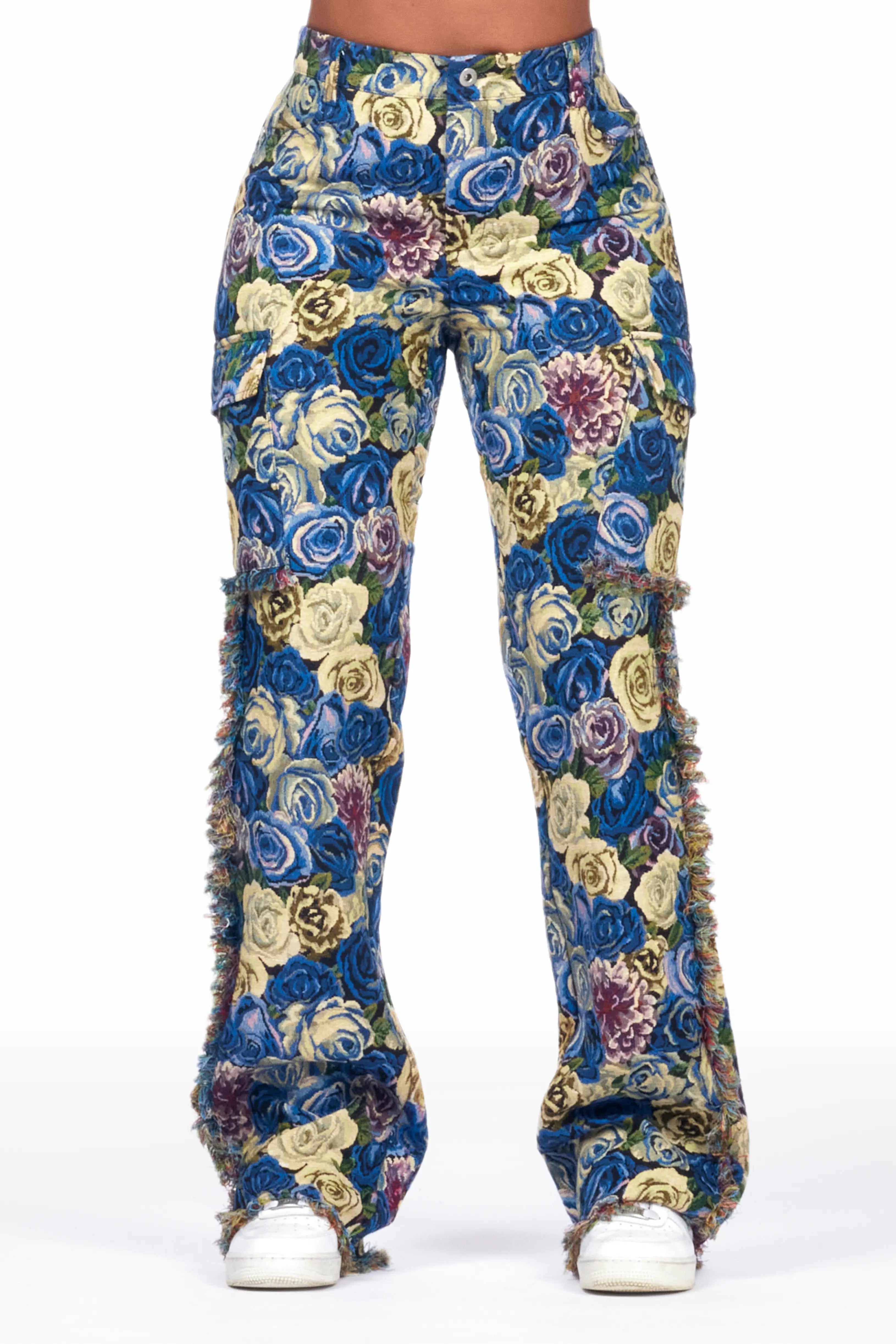 Darresha Blue Floral Tapestry Stacked Pant Hip Men's Retro