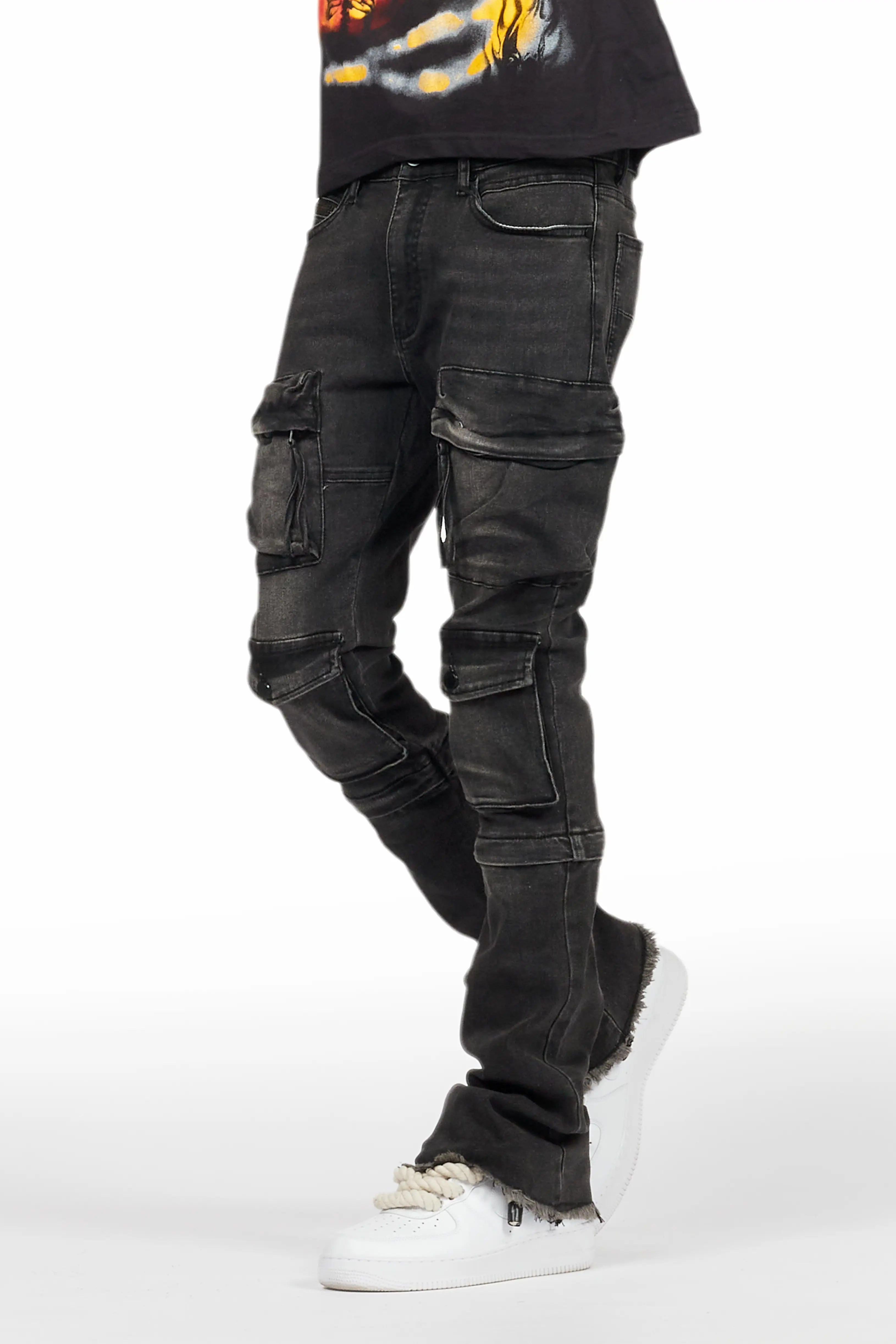 Jan Black Stacked Flare Cargo Jean Cozy Men's Winter