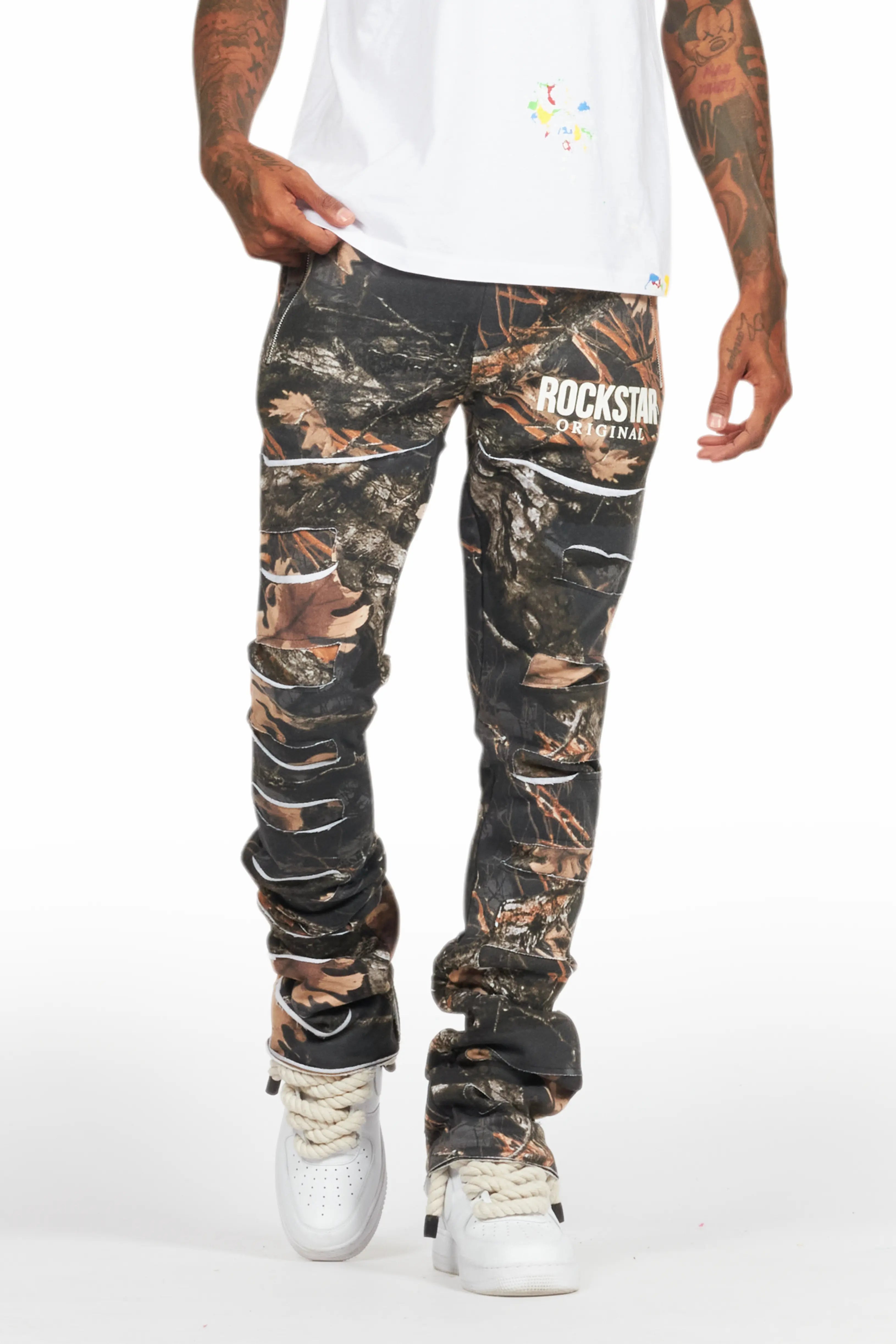 Emilio Black Tree Camo Stacked Flare Track Pant Refined Men's European