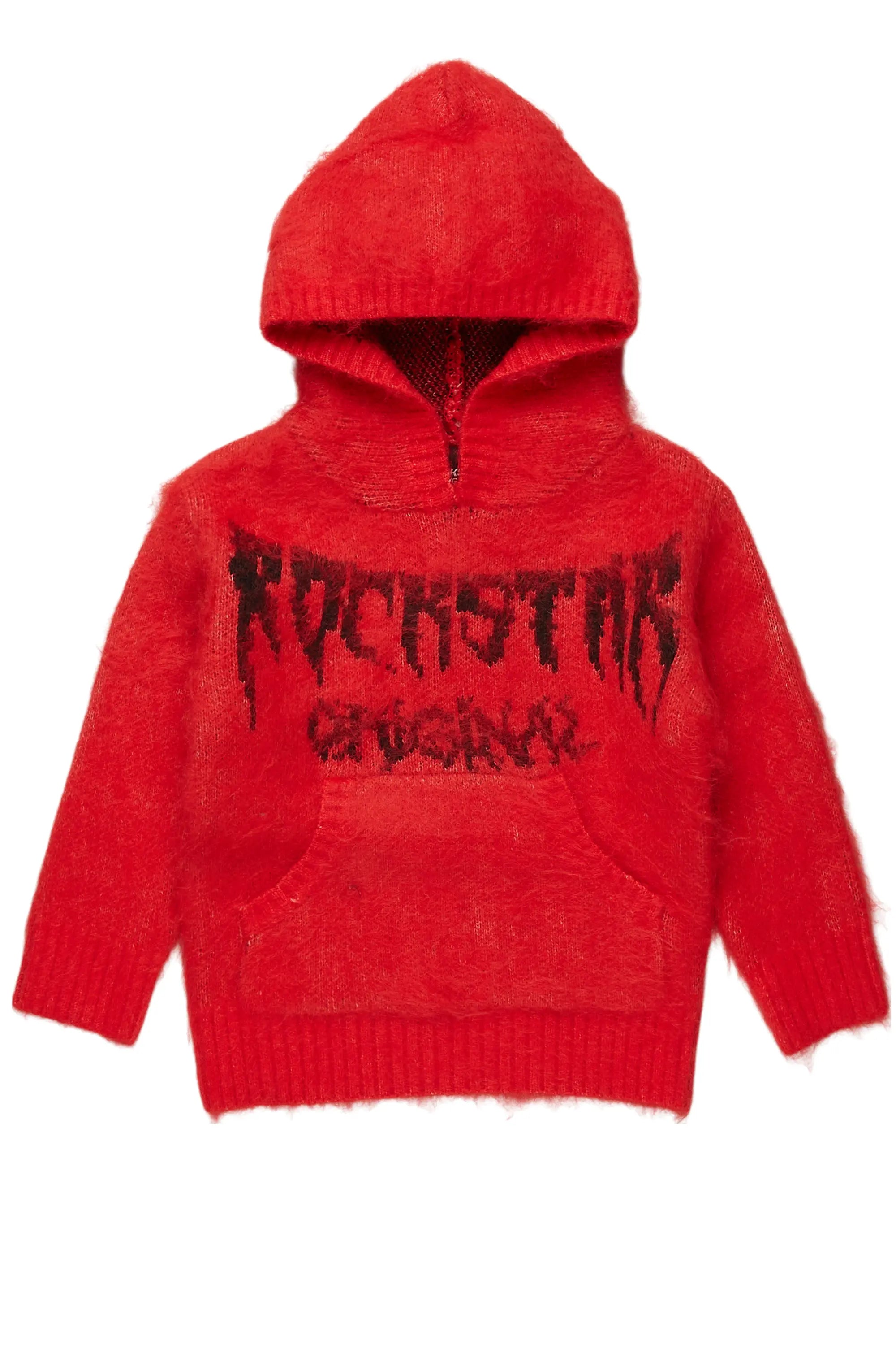 Boys Andros Red Graphic Knit Hoodie Cozy Men's Winter