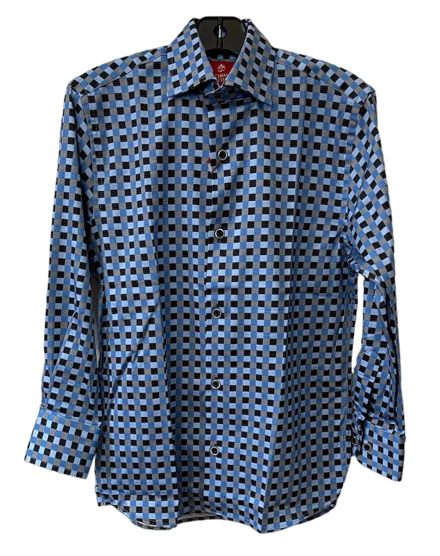 BOYS CHECKERED PARTY SHIRT - BLUE Modern Men's Tech