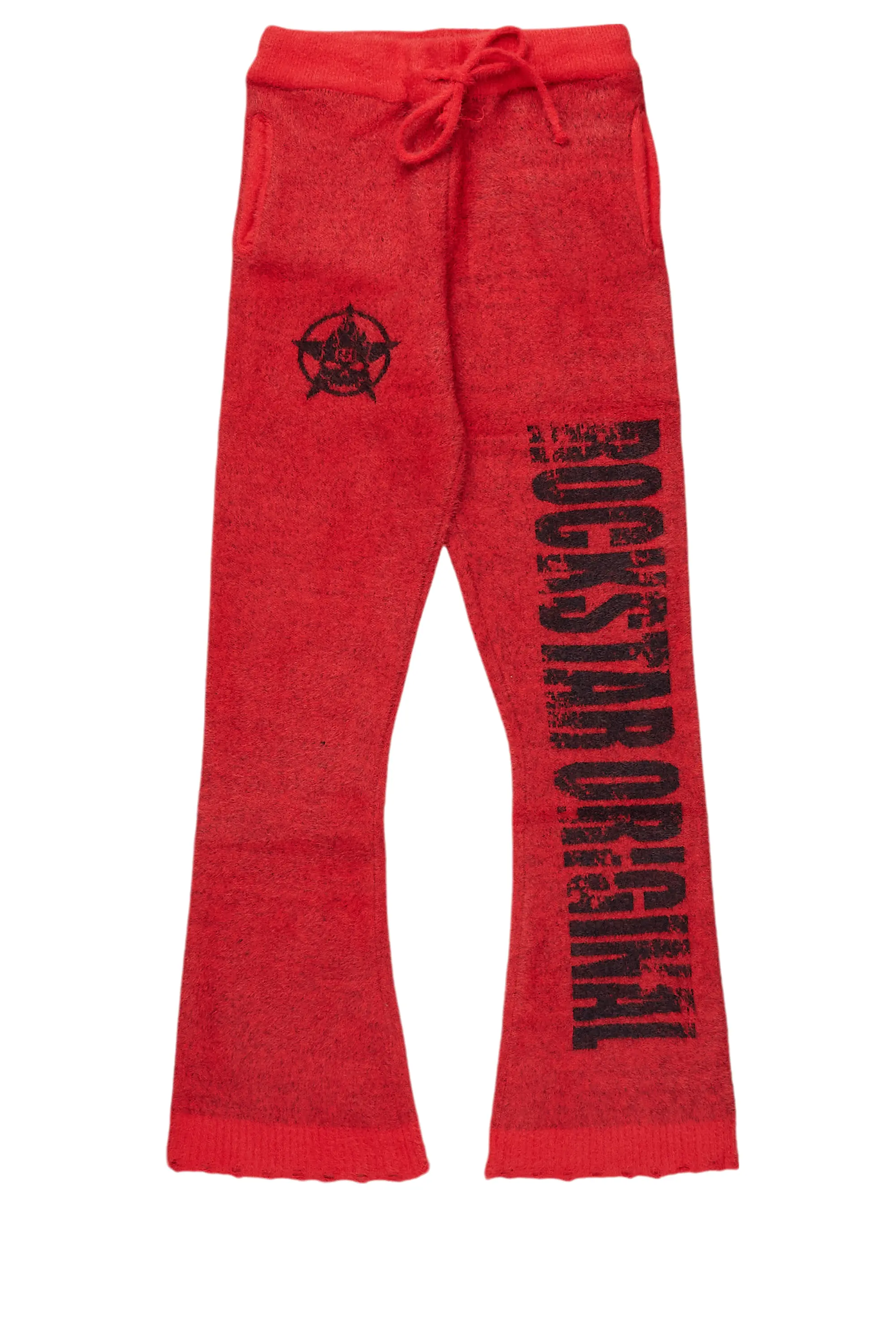 Girls Keve Red Knitted Mohair Flare Sweat Pant British Gentleman Style