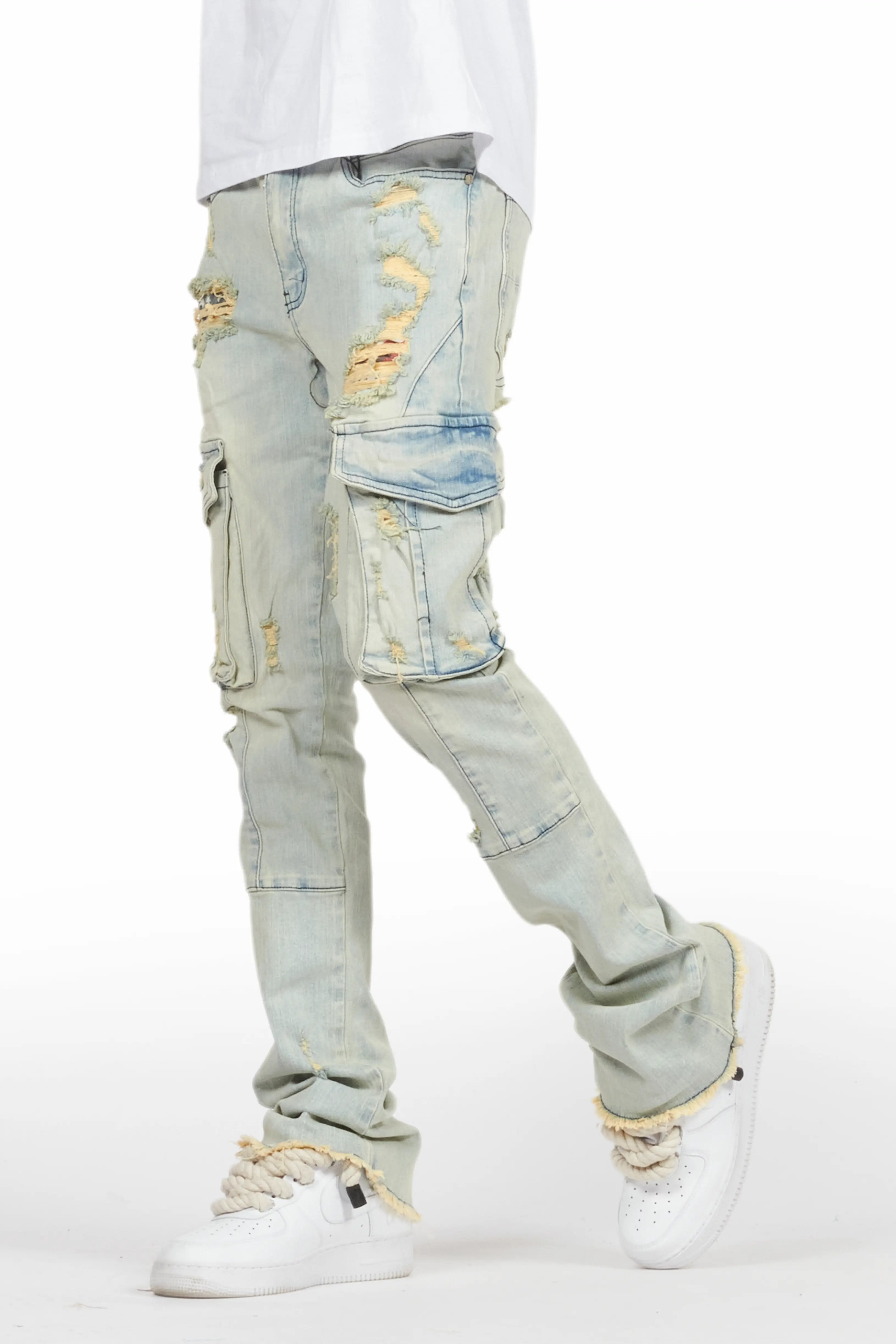 Adalee Blue Cargo Stacked Flare Jean Laid