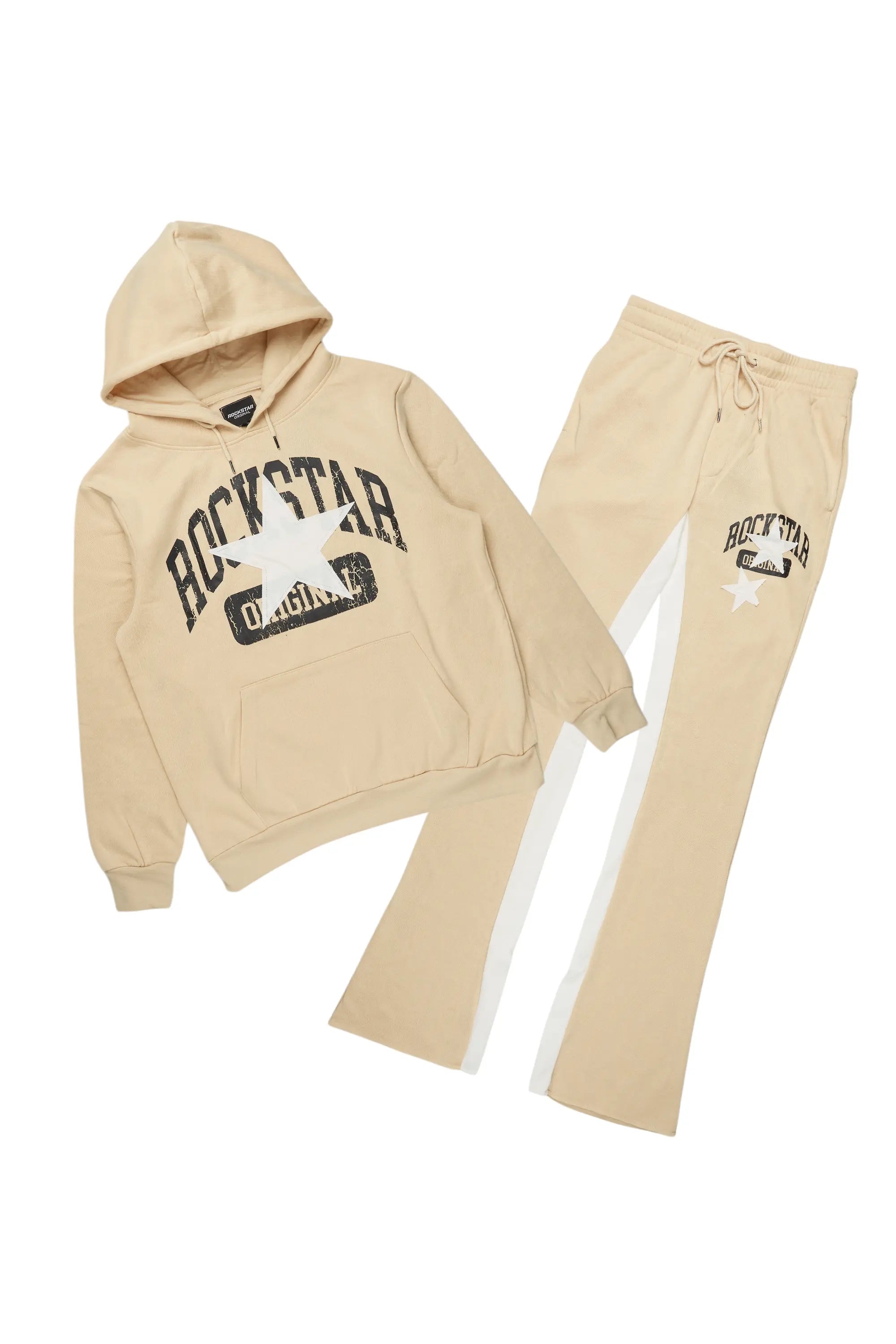 Mallor Beige Baggy Stacked Hoodie Track Set Dynamic Men's Glow