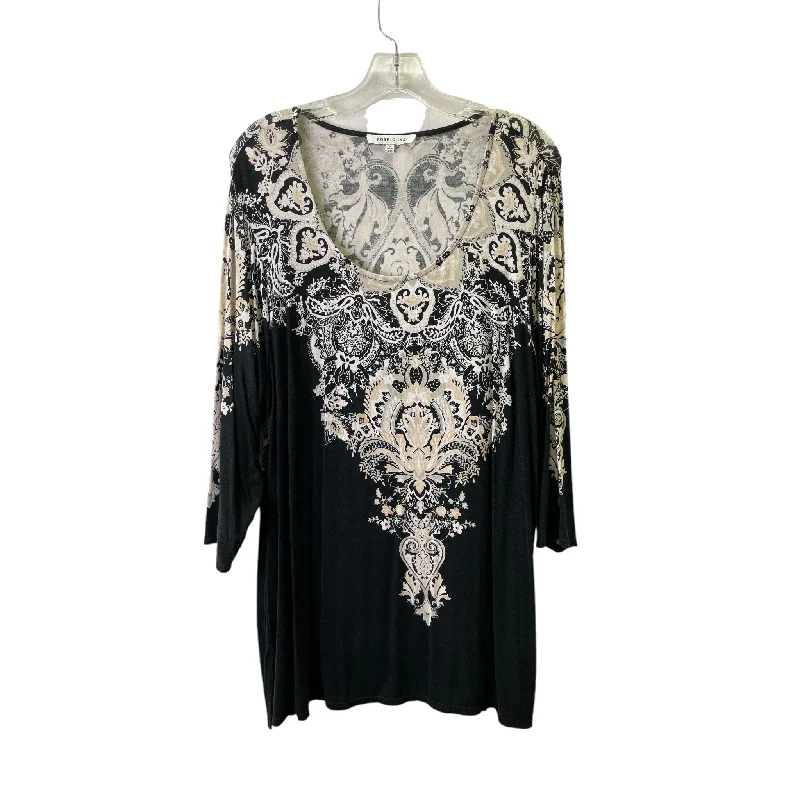 Tunic 3/4 Sleeve By Rose And Olive In Black, Size:1X Monochromatic Office Style
