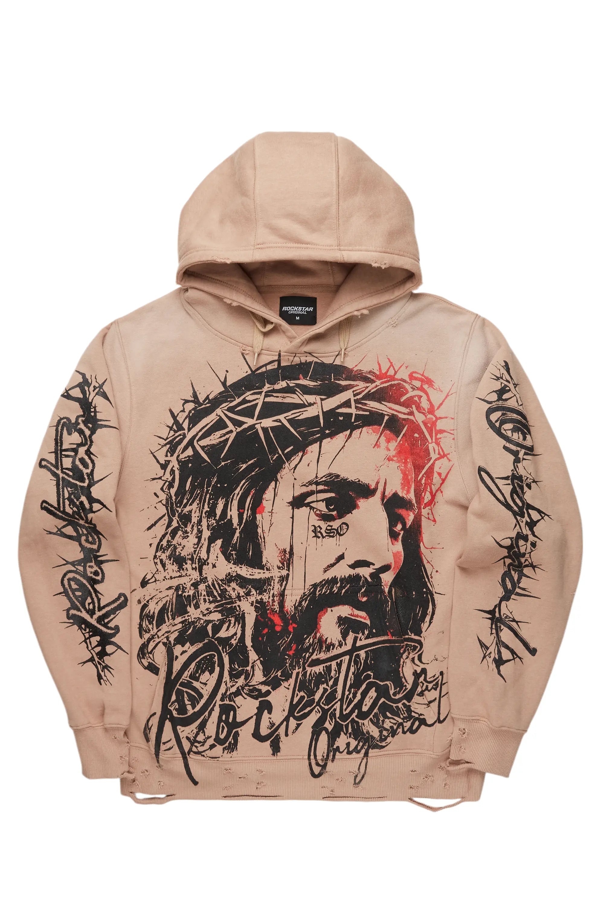 Bedros Khaki Graphic Distressed Hoodie Confident Men's Power