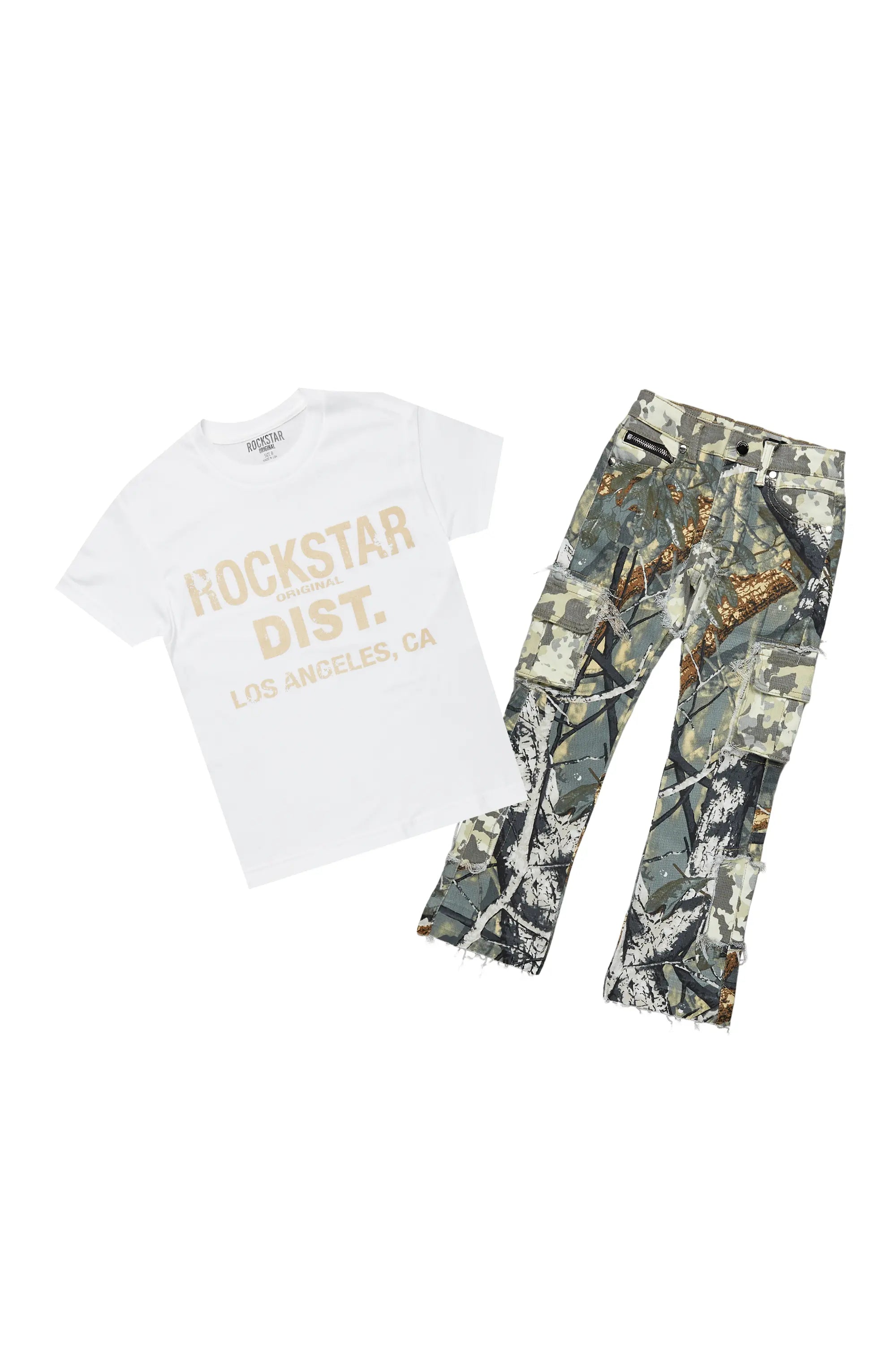 Boys Koen Tree Camo T-Shirt/Stacked Flare Jean Set Refined Men's Classic 