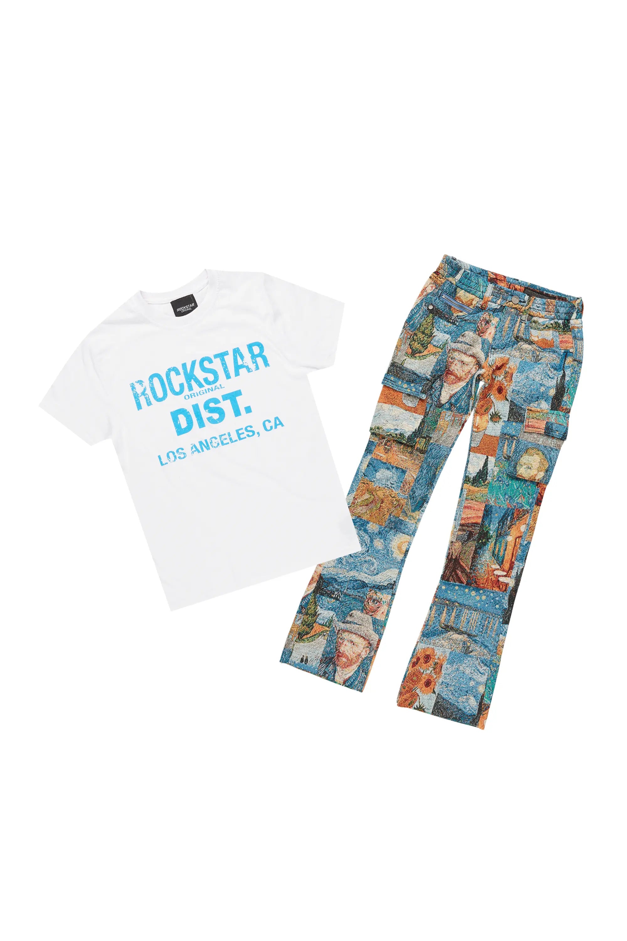 Boys Koen Blue T-Shirt/Stacked Flare Jean Set Hip Men's Urban