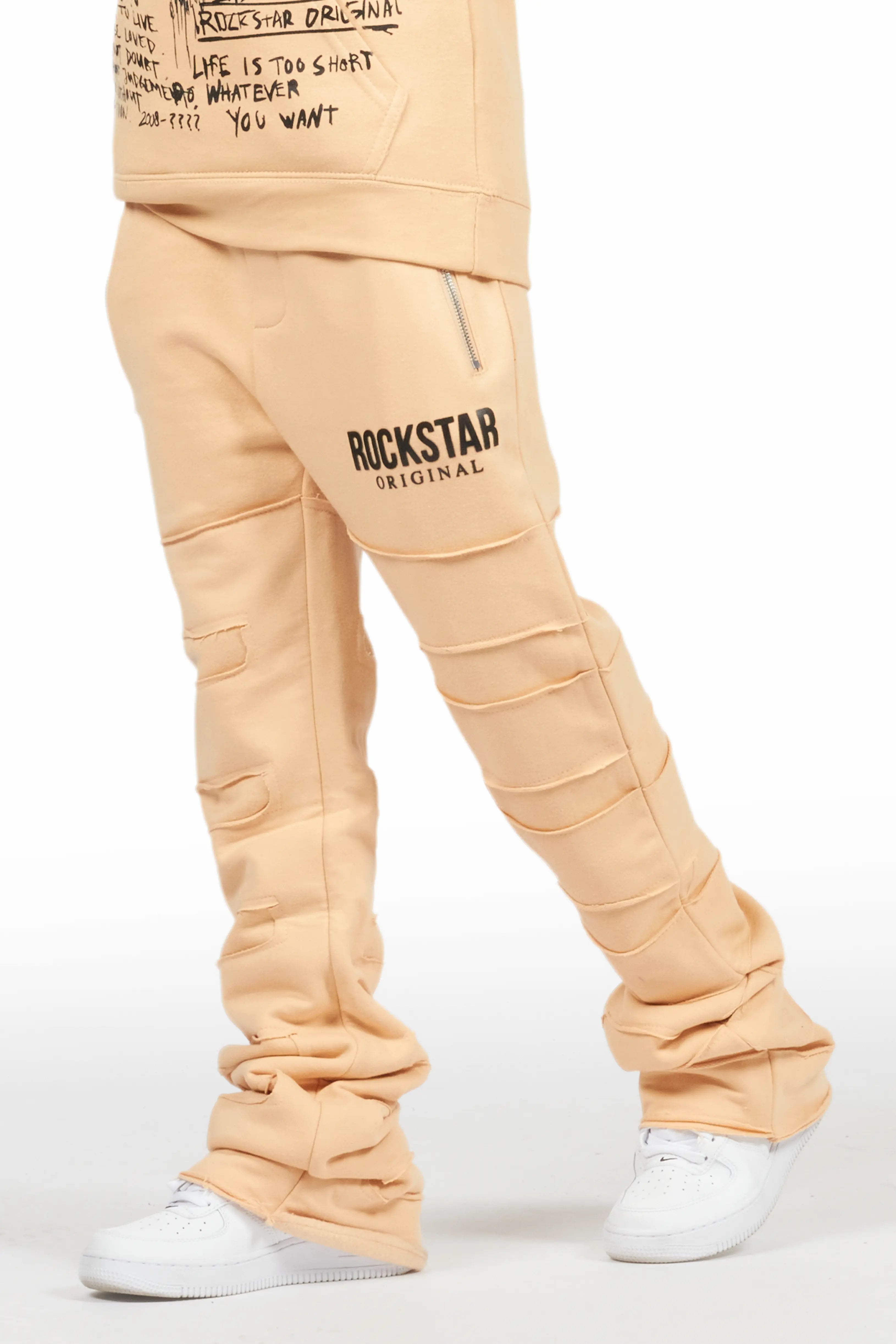 Boys Emilio Beige Stacked Flare Track Pant Cool Men's Skate