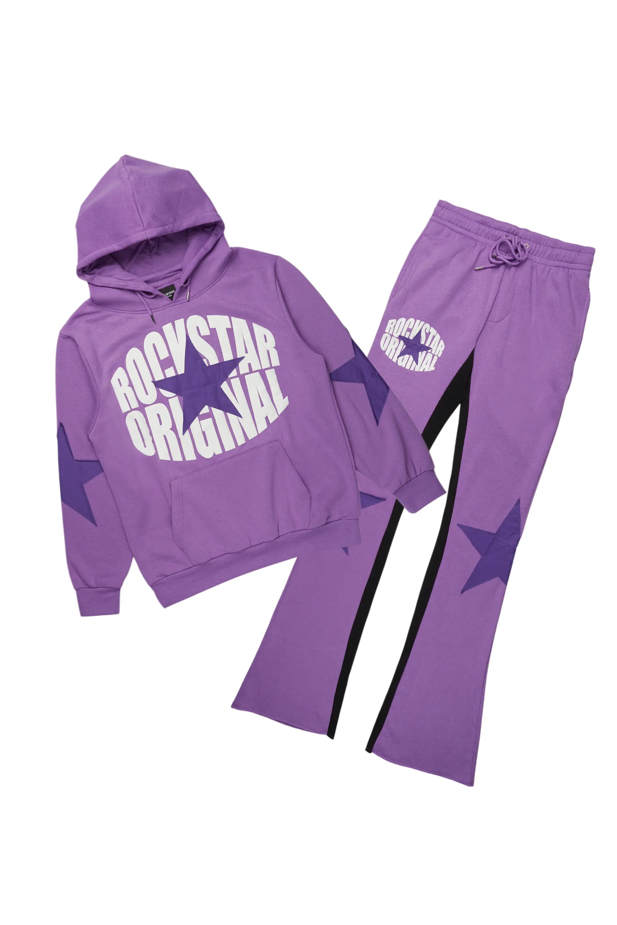 States Purple Baggy Stacked Hoodie Track Set Youthful Men's Pop