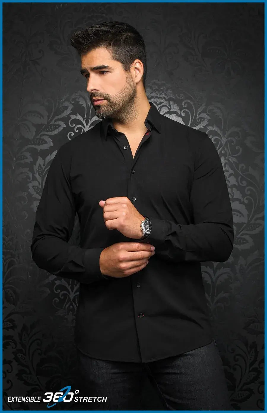 AU NOIR I Long Sleeve Shirt I Alexander SLD Black Casual Men's Short