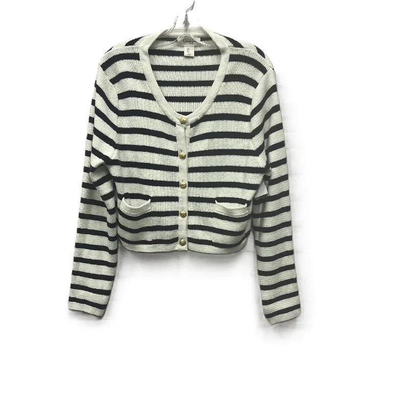 Sweater Cardigan By Jessica Simpson In Blue & White, Size: L Traditional Men's Wool