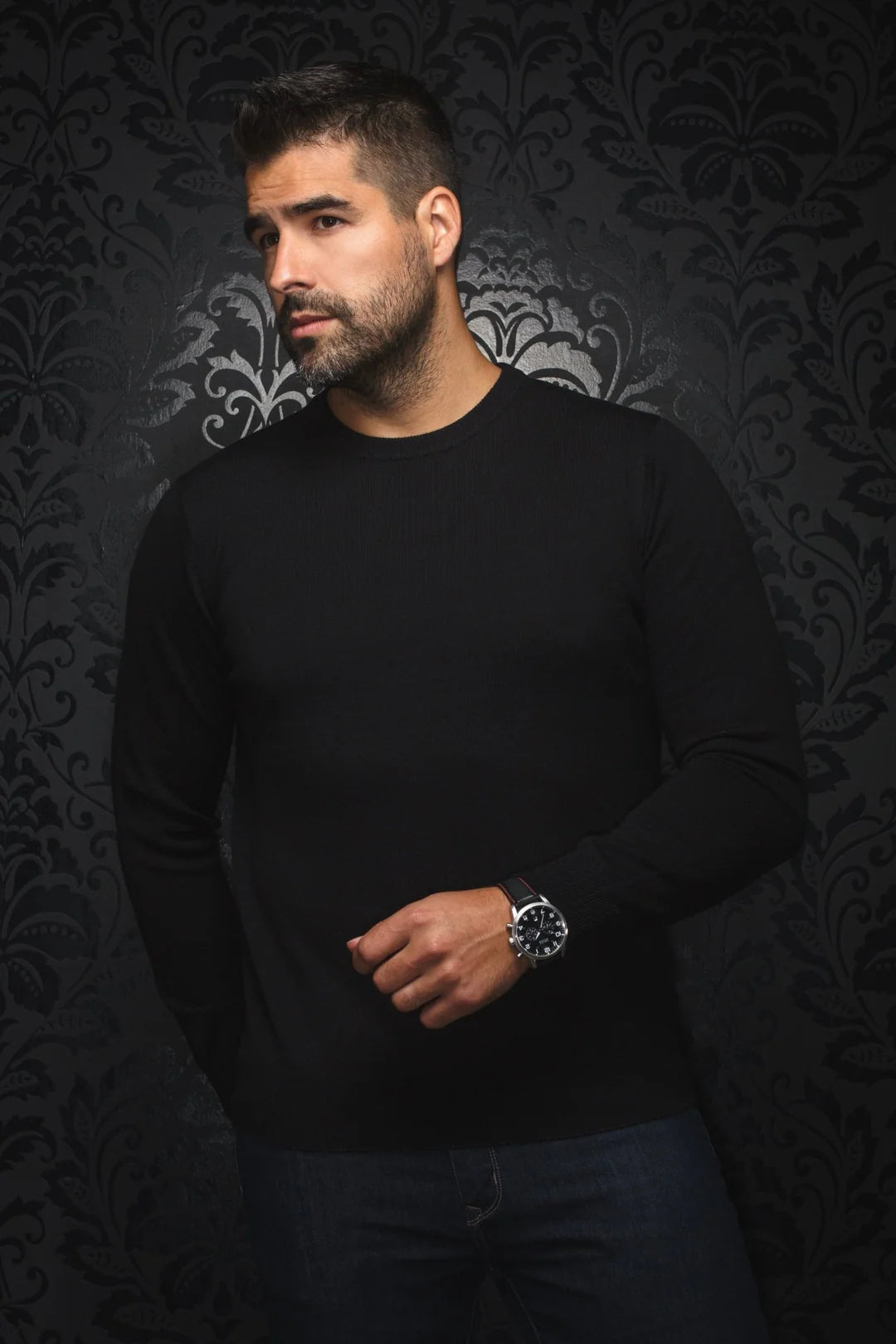 AU NOIR I Merino Wool Sweater I Marini Black British Gentleman Style