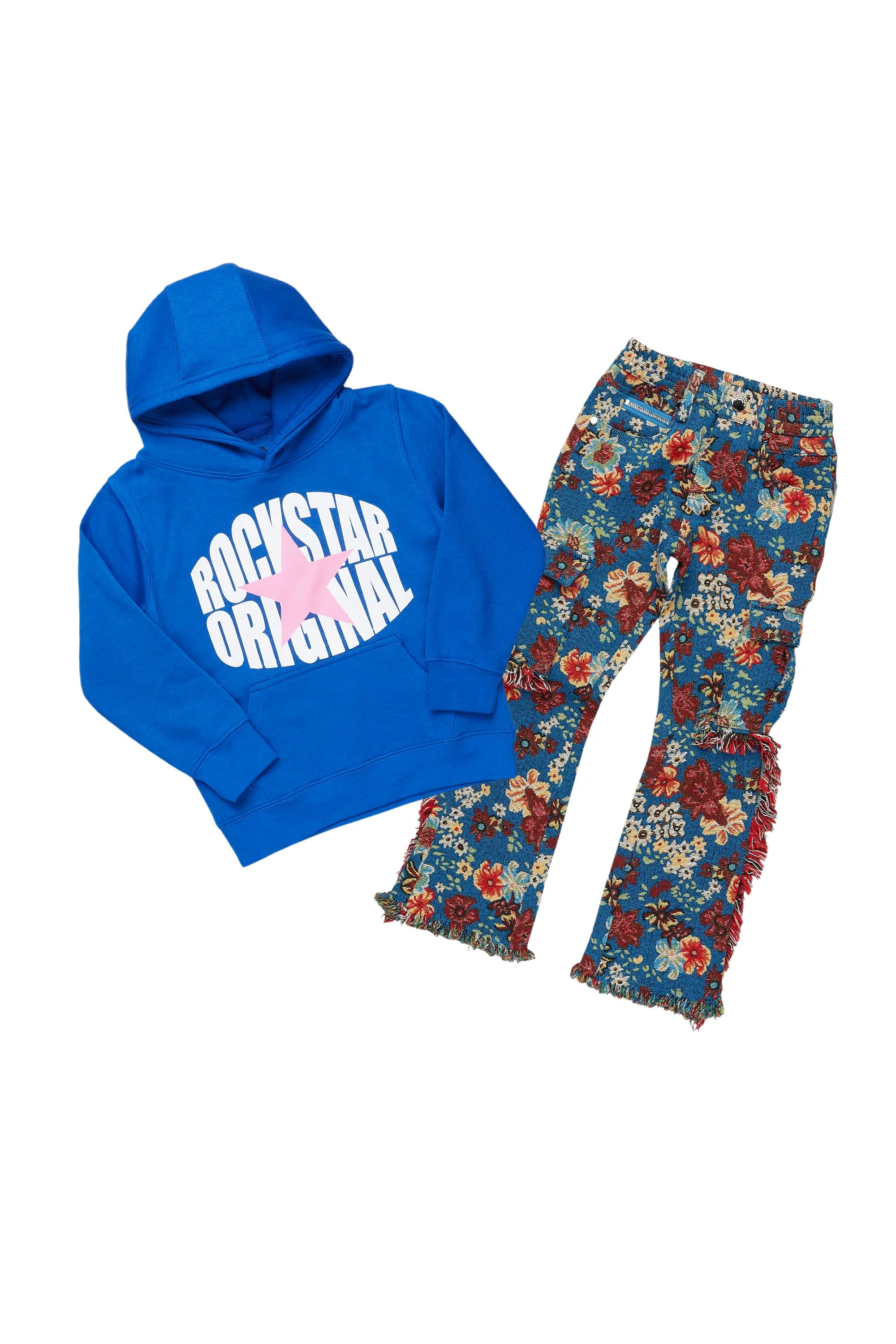 Girls Brooke Royal Blue Hoodie/Stacked Flare Jean Set Refined Men's Velvet