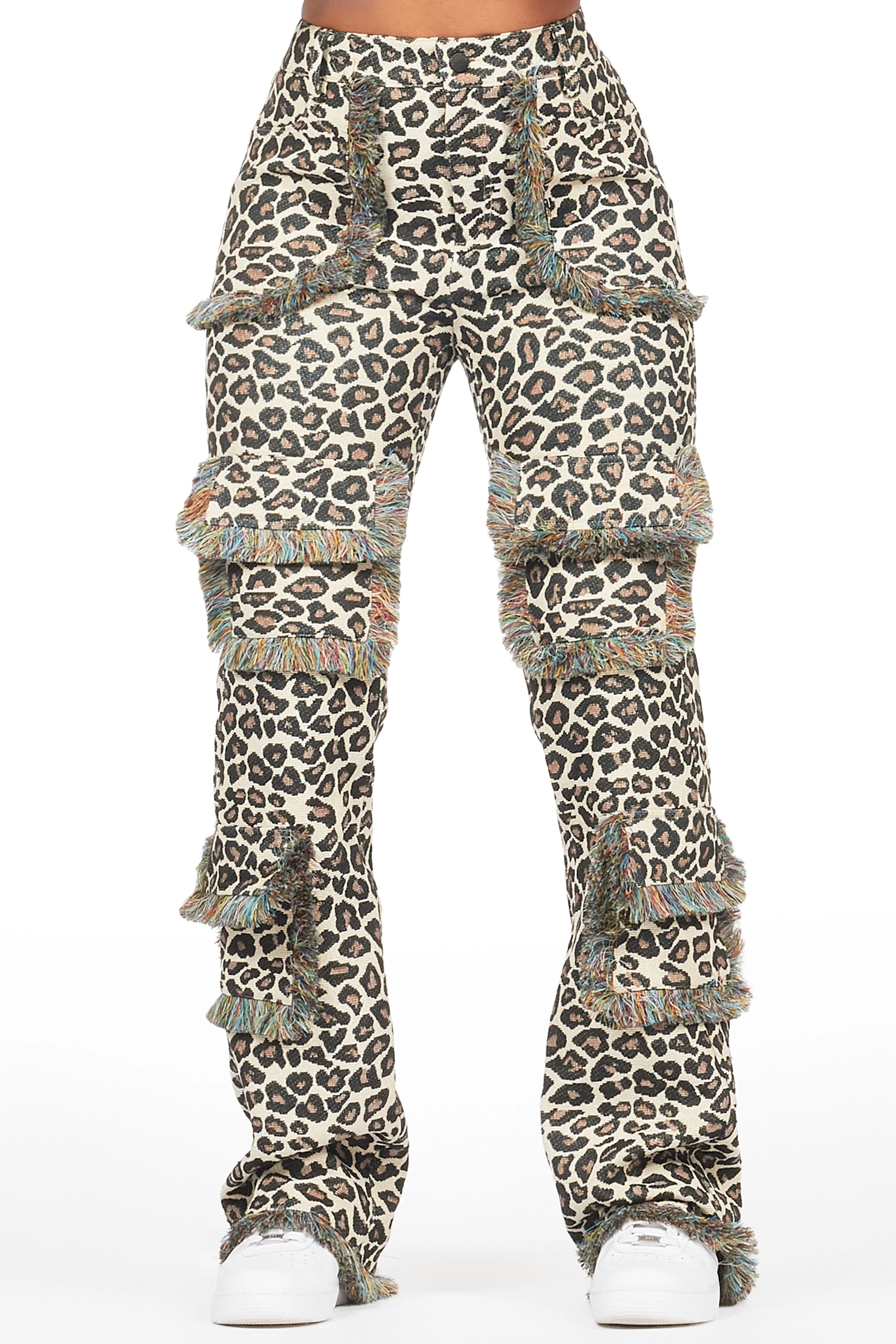 Jelissa Beige Cheetah Tapestry Stacked Pant Masculine Men's 