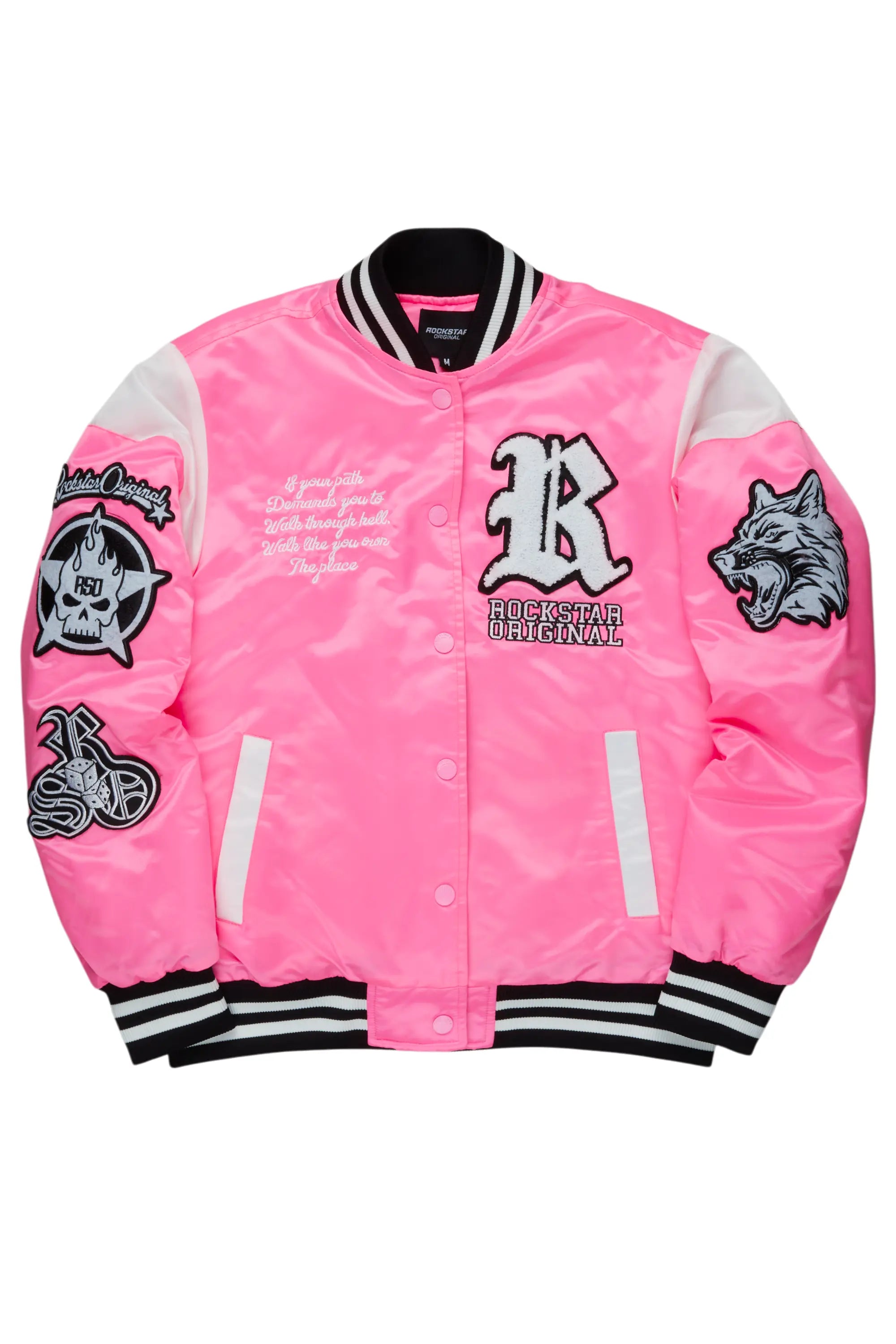 Sosa Hot Pink Satin Varsity Jacket Unique Men's Upcycled