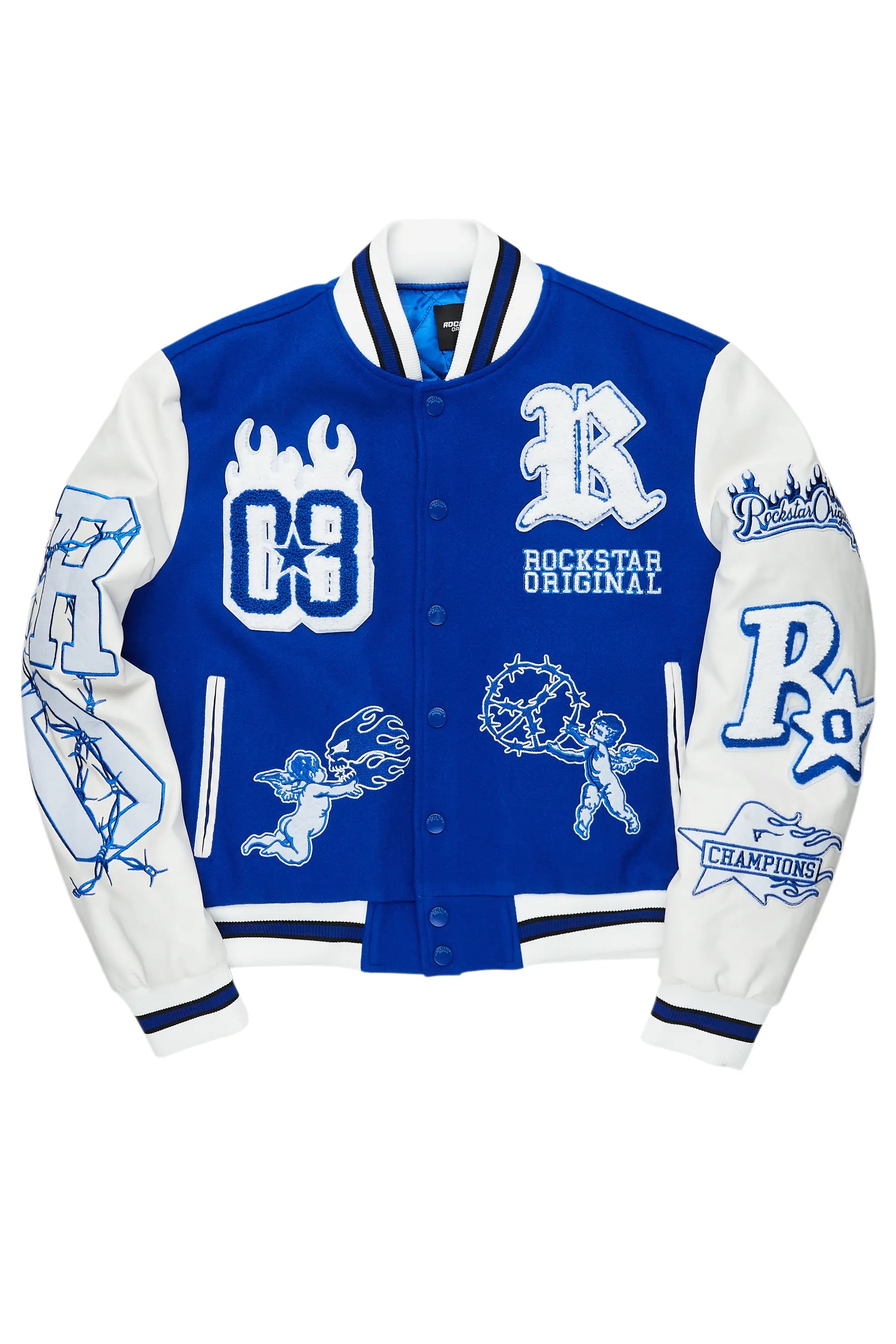 Sharray Royal Blue Oversized Varsity Jacket Sporty Men's Athleisure 