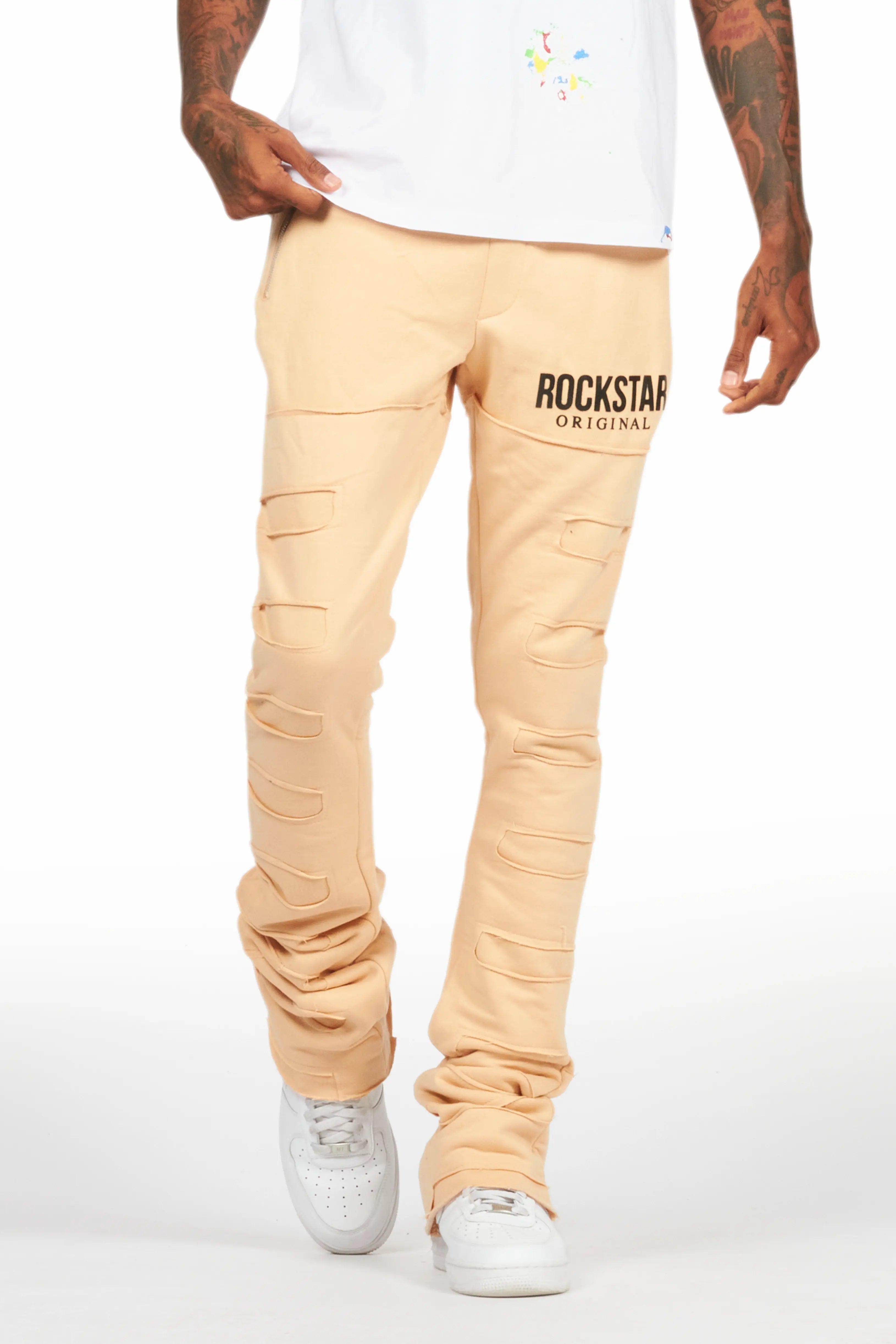 Emilio Beige Stacked Flare Track Pant Bold Men's Animal