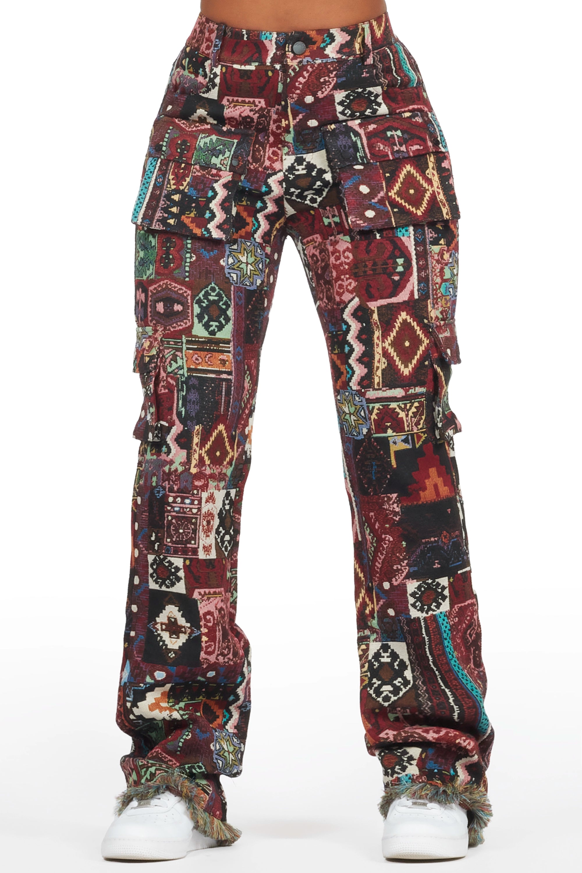 Laylah Red Tapestry Stacked Pant Trendy Men's Bucket