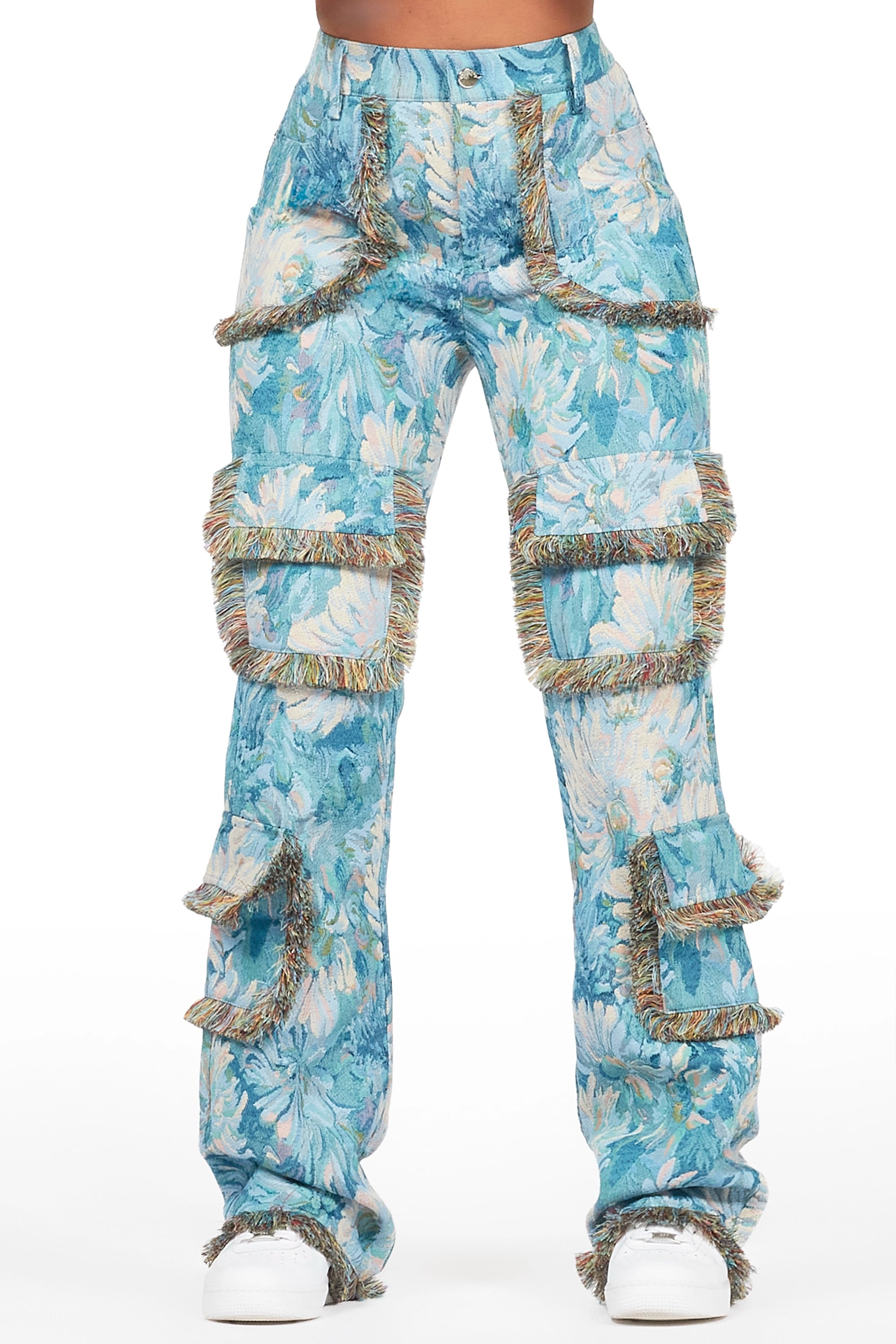 Takecia Blue Tapestry Stacked Pant Elegant Men's Formal 