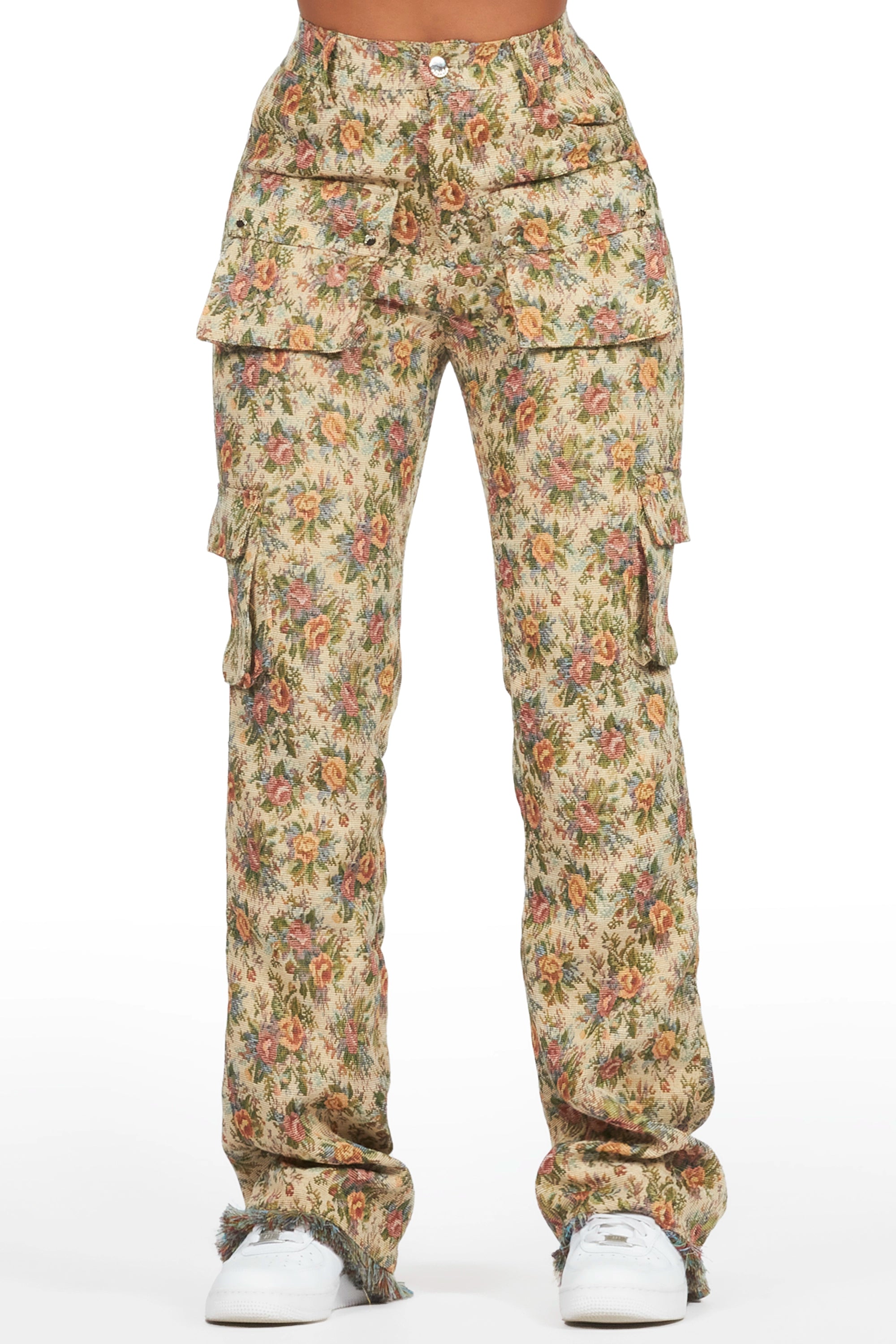 Niyah Tan Floral Tapestry Stacked Pant Tough Men's Tactical