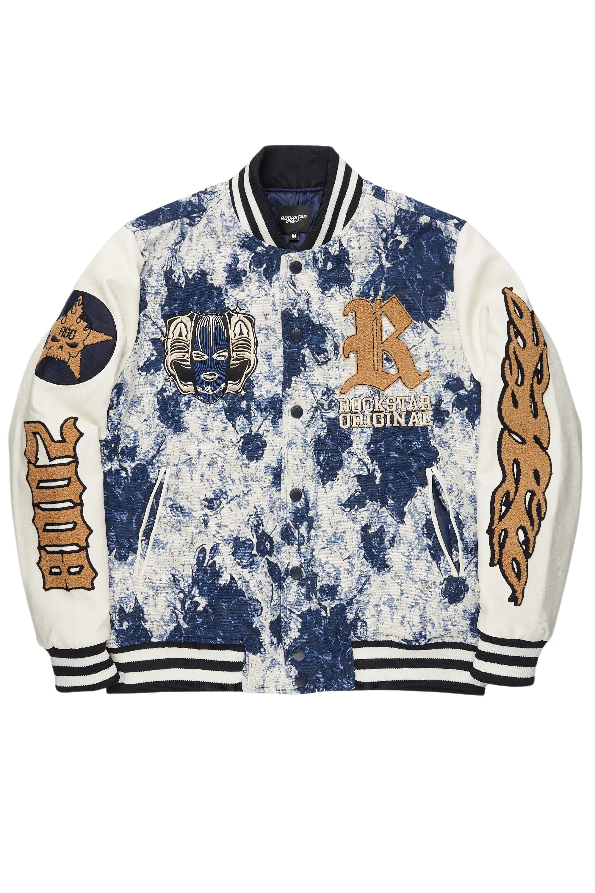 Doron Blue Tapestry Varsity Jacket Unique Men's Patch