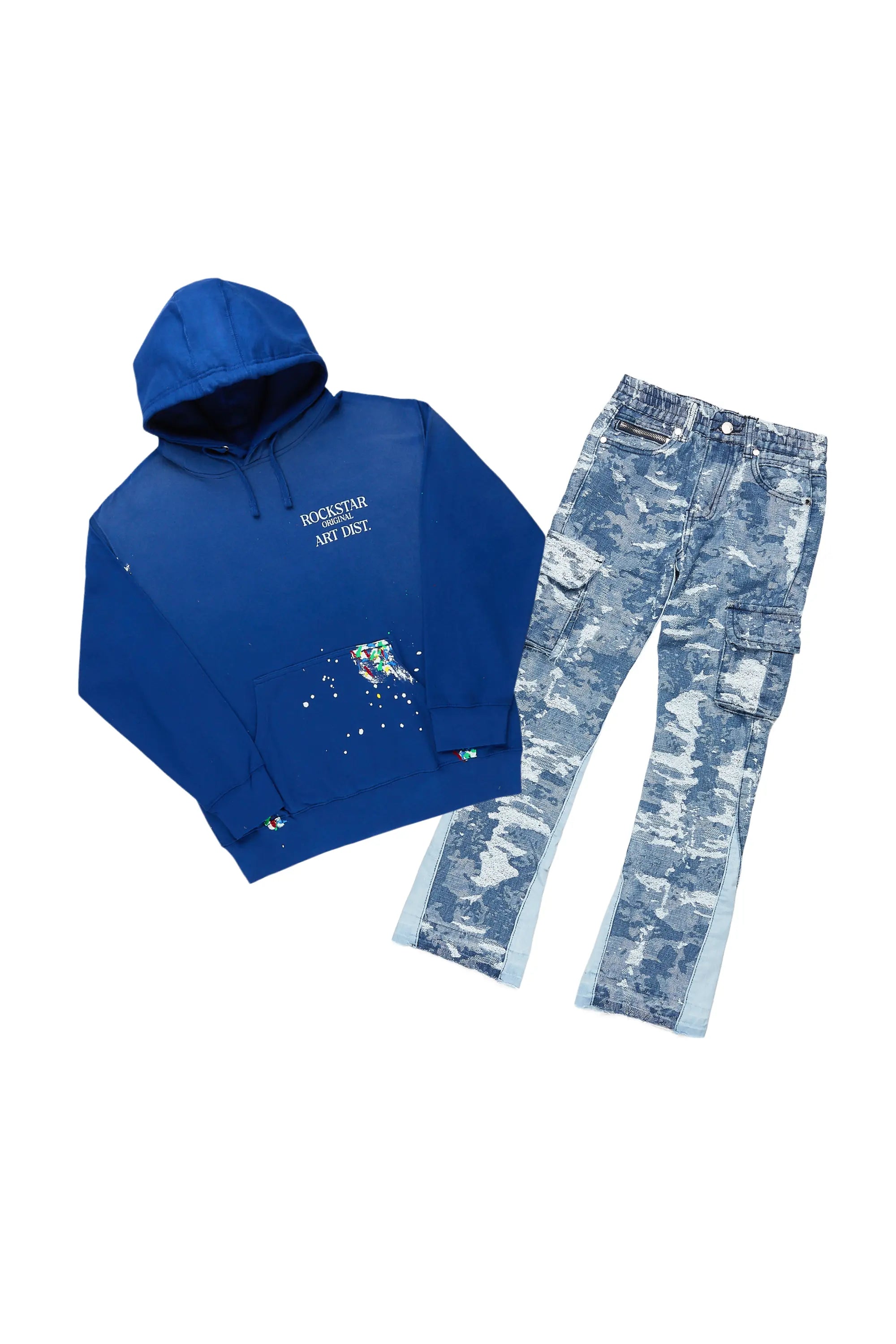 Boys Artie Royal Blue Hoodie/Stacked Flare Jean Set Business