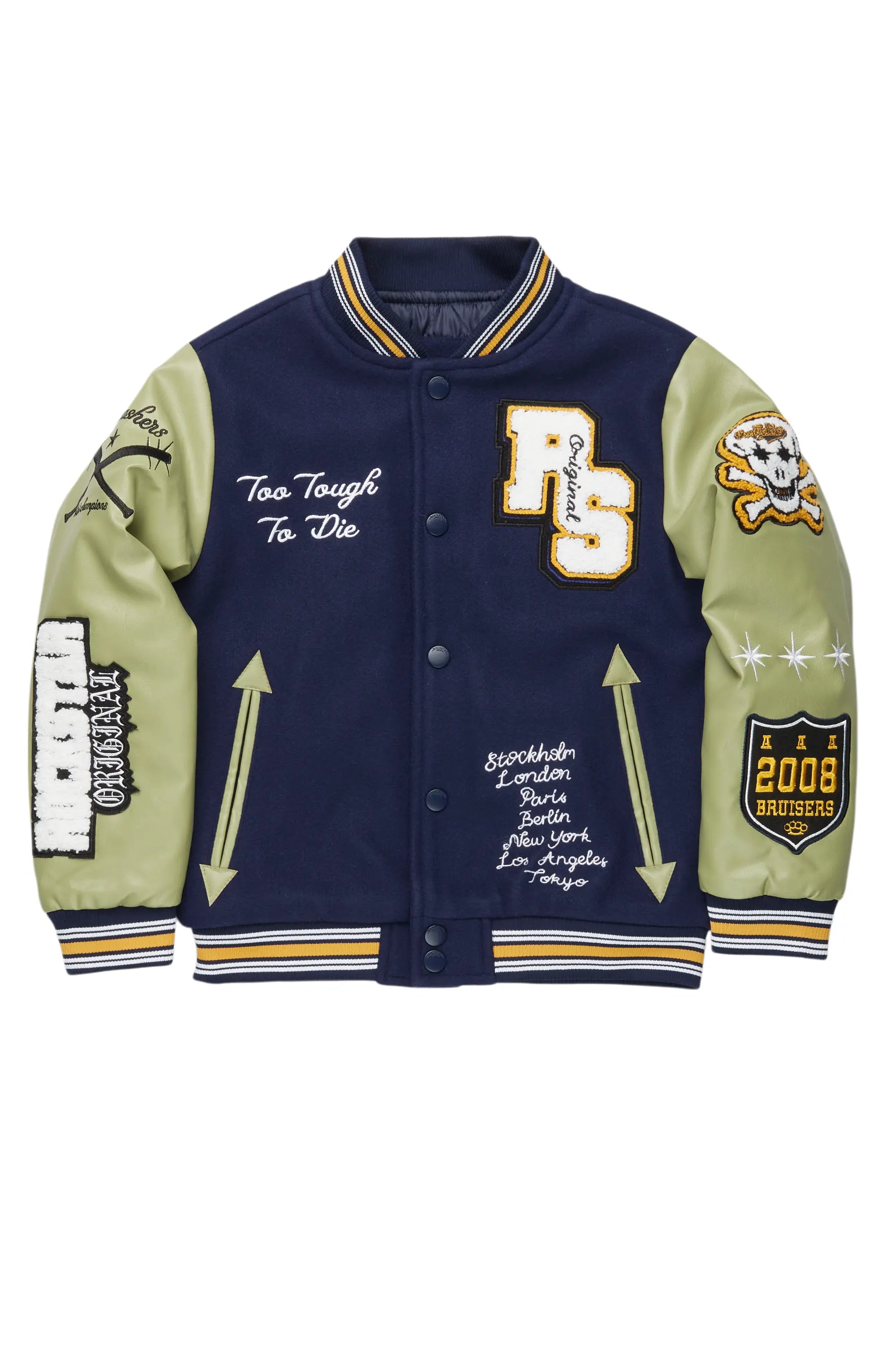 Boys Shexter Navy Varsity Jacket Cool Men's Distressed