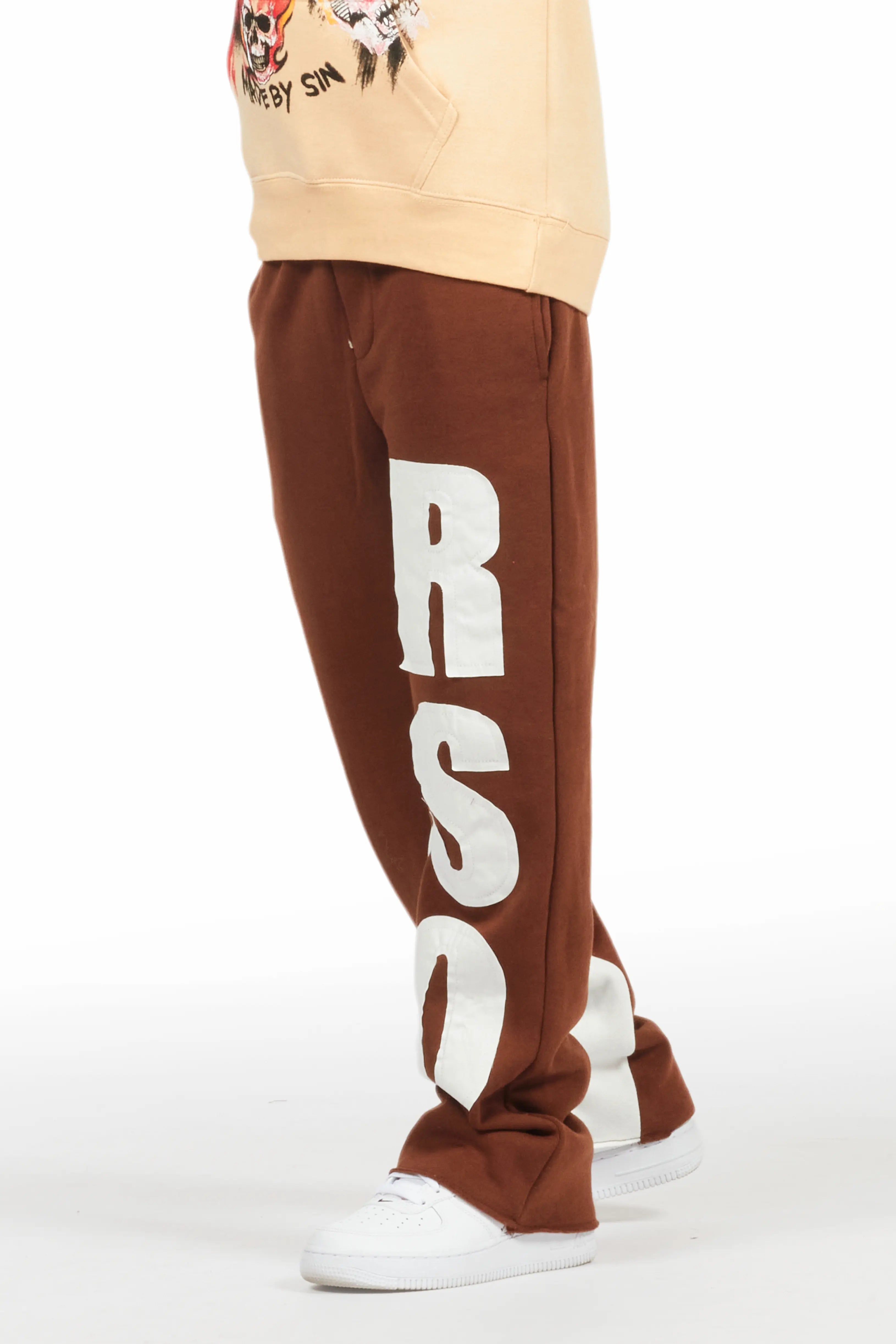 Boys Uko Brown Stacked Baggy Flare Pant Modern Men's Tech