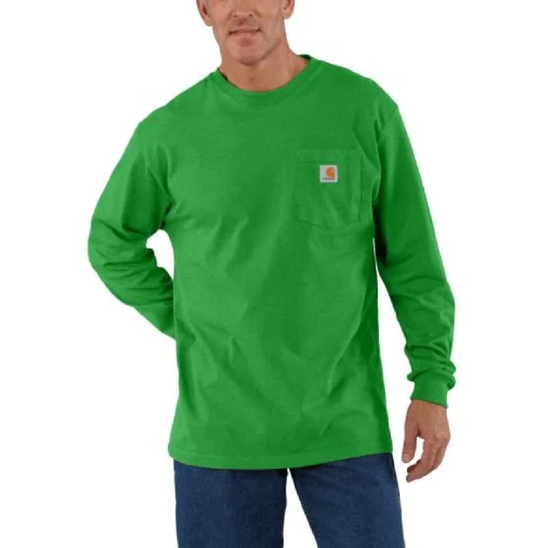 K126 - Loose fit heavyweight long-sleeve pocket t-shirt - Holly Green Heather