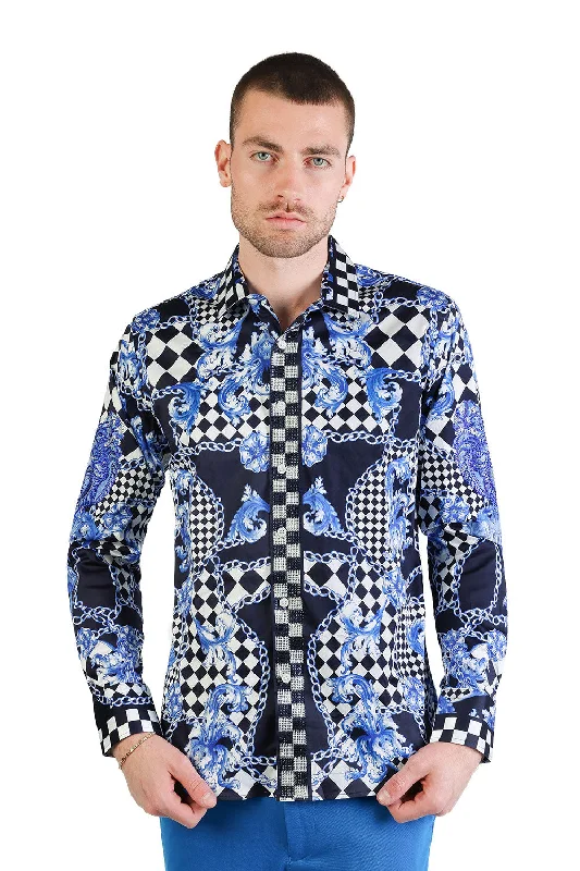 Baroque Checker Rhinestone Long Sleeve Shirt