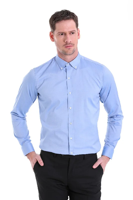 Comfort Fit Long Sleeve Plain Cotton Casual Shirt, Blue