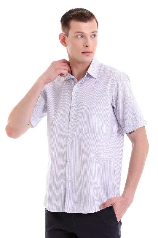 Comfort Fit Short Sleeve Checked Cotton Blend Dress Shirt, Lilac C