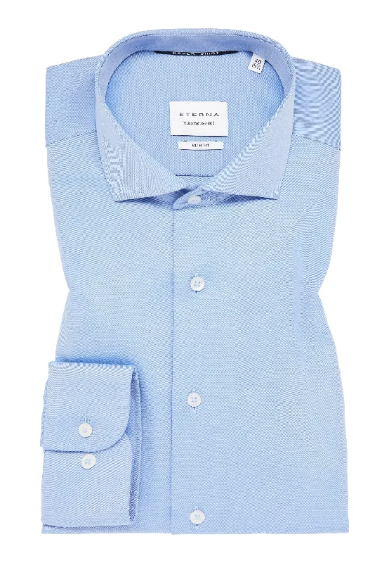 'Cover Shirt' In Blue - Slim Fit - Opaque Half Ply Cotton Twill Shirt with Cutaway Collar by Eterna 1863