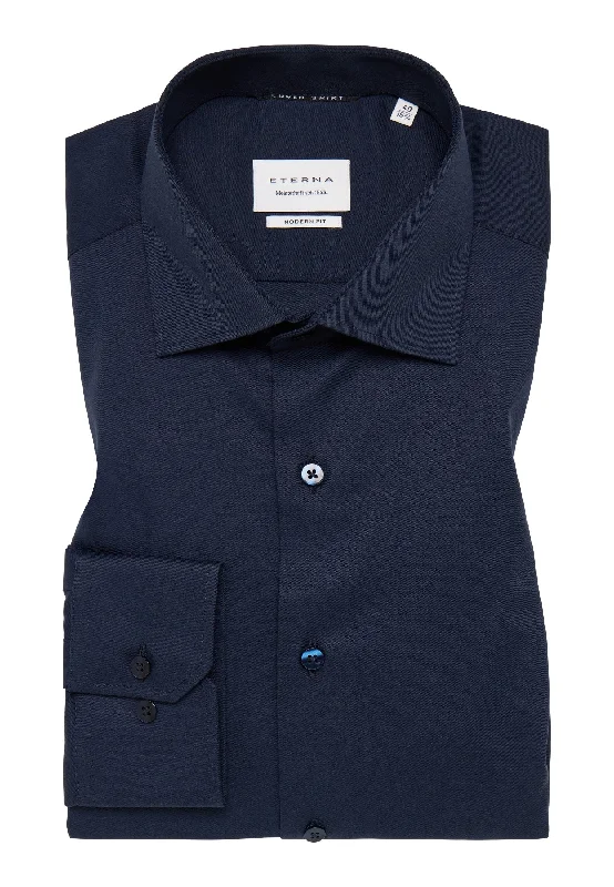 'Cover Shirt' In Navy - Modern Fit - Opaque Half Ply Cotton Twill Shirt with Kent Collar by Eterna 1863