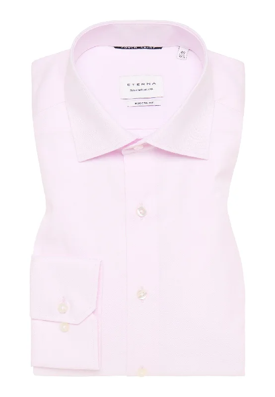 'Cover Shirt' In Pink - Modern Fit - Opaque Half Ply Cotton Twill Shirt with Kent Collar by Eterna 1863