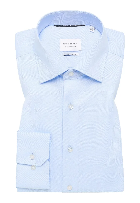 'Cover Shirt' In Sky Blue - Modern Fit - Opaque Half Ply Cotton Twill Shirt with Kent Collar by Eterna 1863