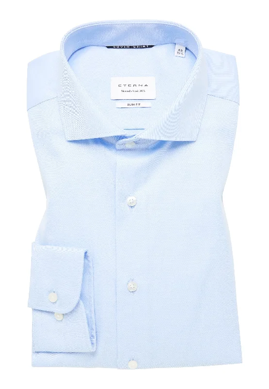 'Cover Shirt' In Sky Blue - Slim Fit - Opaque Half Ply Cotton Twill Shirt with Cutaway Collar by Eterna 1863