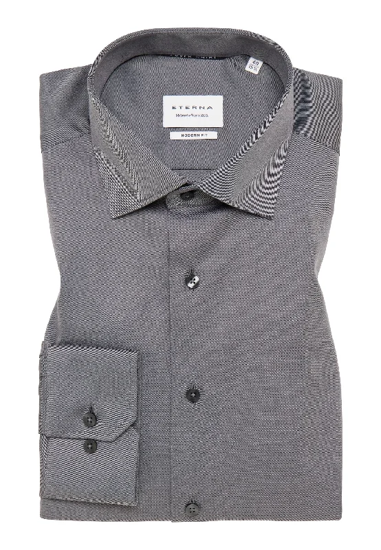 'Cover Shirt' In Steel Grey - Modern Fit - Opaque Half Ply Cotton Twill Shirt with Kent Collar by Eterna 1863