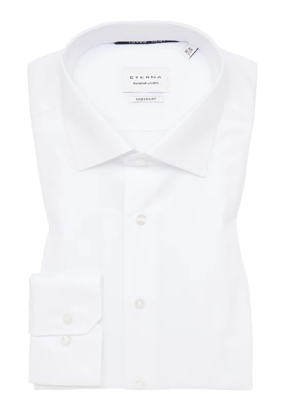 'Cover Shirt' In White - Modern Fit - Opaque Half Ply Cotton Twill Shirt with Kent Collar by Eterna 1863