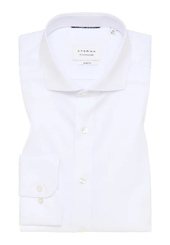 'Cover Shirt' In White - Slim Fit - Opaque Half Ply Cotton Twill Shirt with Cutaway Collar by Eterna 1863