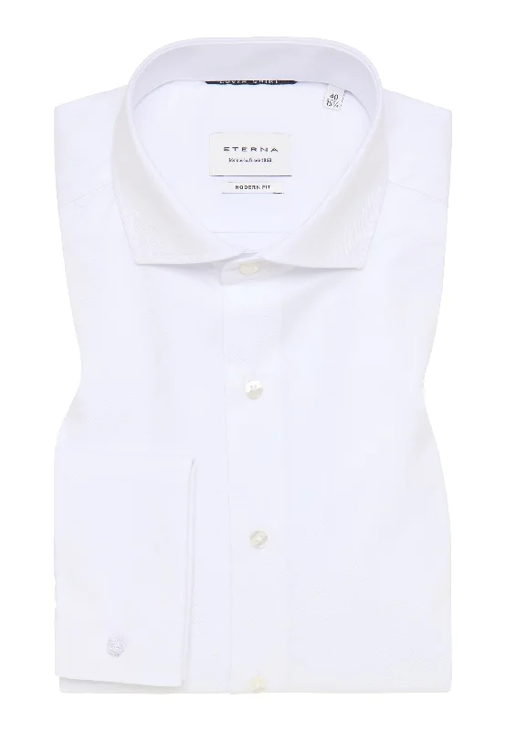 'Cover Shirt' in White with French Cuff - Modern Fit - Opaque Half Ply Cotton Twill Shirt with Cutaway Collar by Eterna 1863