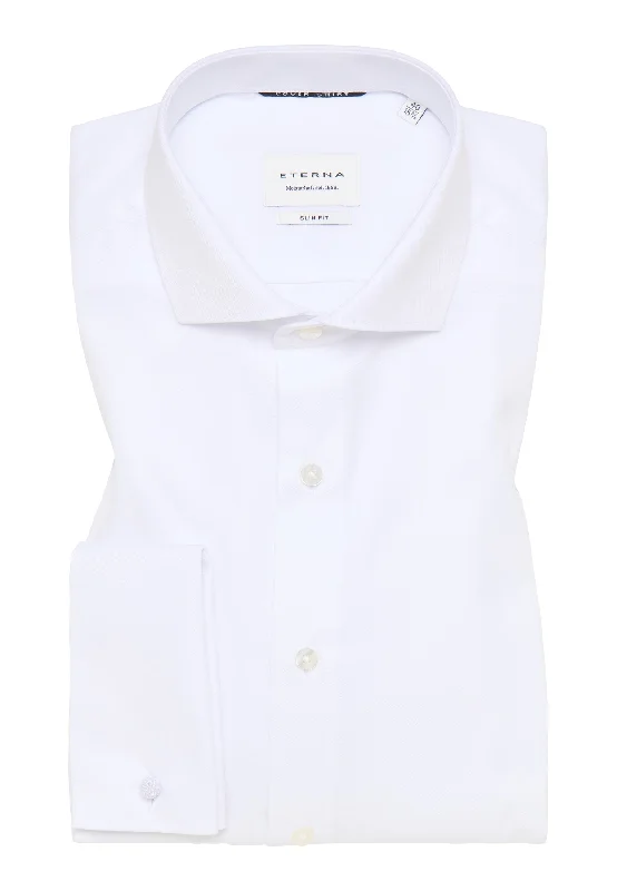 'Cover Shirt' in White with French Cuff - Slim Fit - Opaque Half Ply Cotton Twill Shirt with Cutaway Collar by Eterna 1863