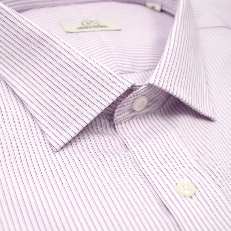 Lavender Textured Stripe Stretch Cotton Wrinkle-Free Dress Shirt with Spread Collar by Cooper & Stewart