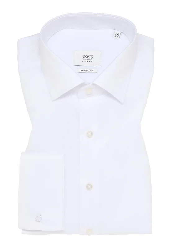 'Luxury Shirt' in White with French Cuff - Modern Fit - Two Ply Cotton Twill Dress Shirt with Kent Collar by Eterna 1863